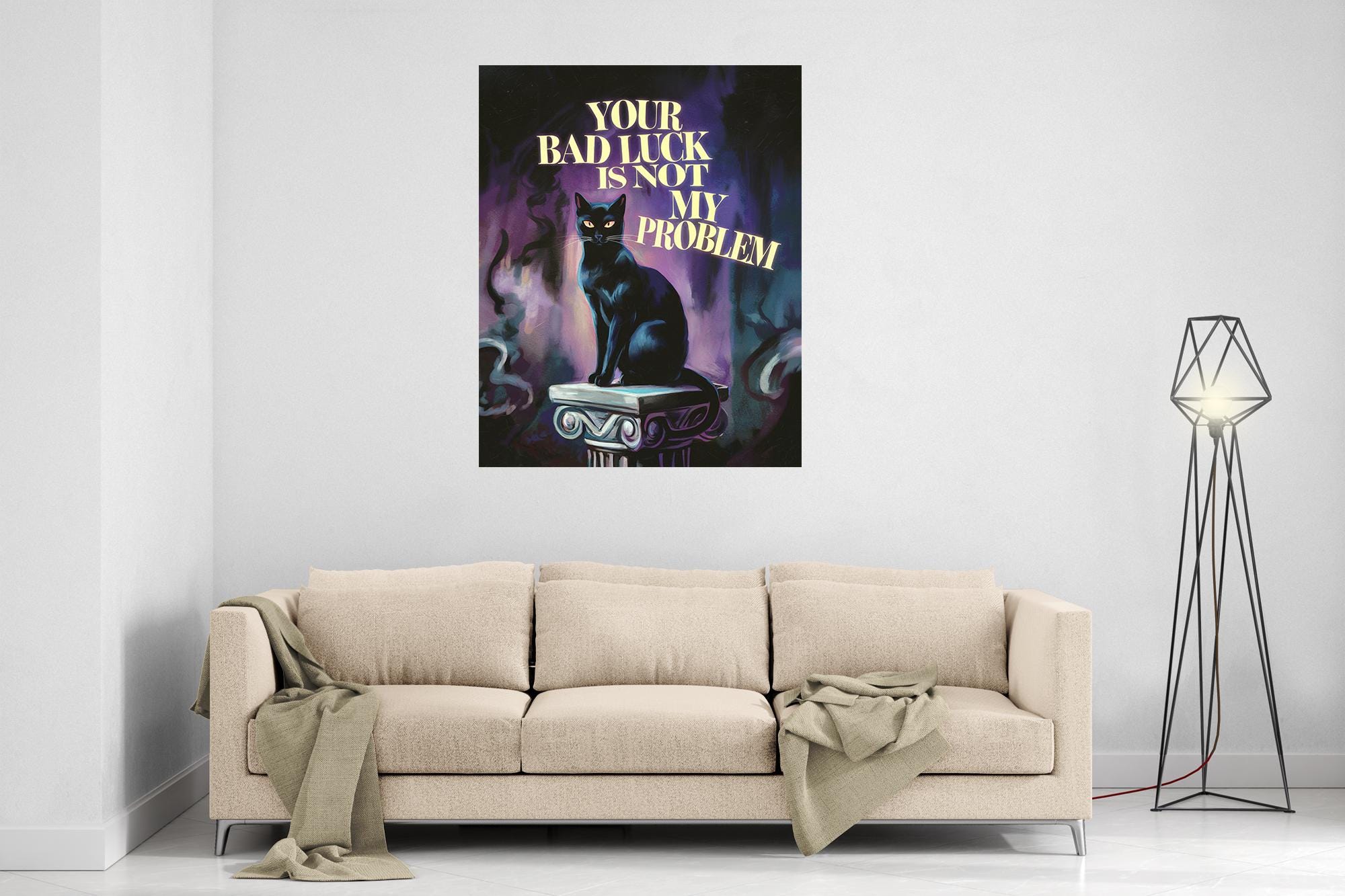 Black Cat Poster Bad Luck Gothic Wall Art Superstition Decor Witchy Mystical Gift - WallArtPrints4U