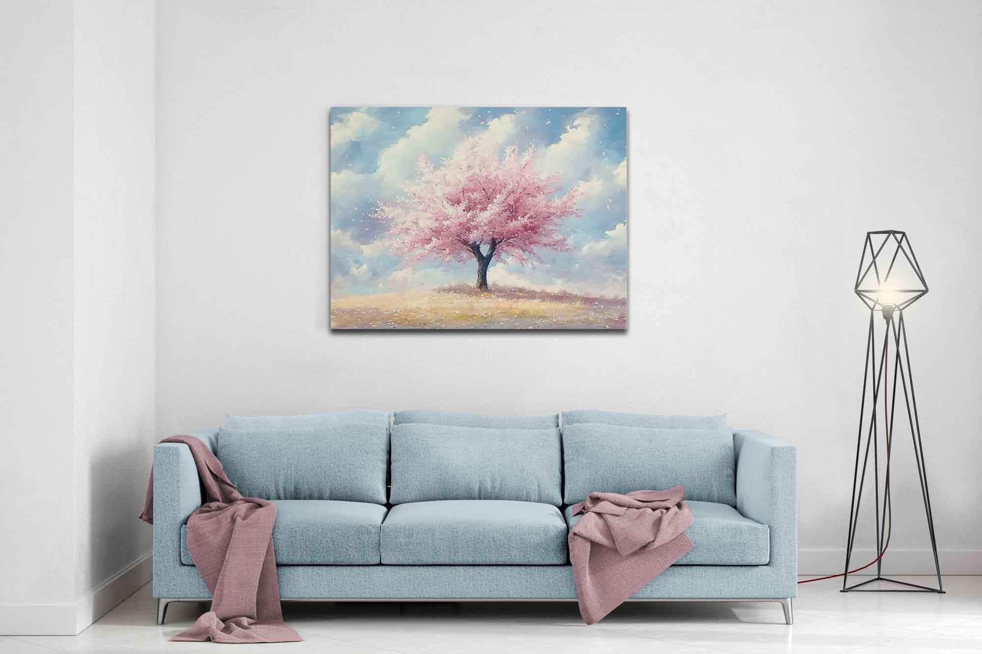Cherry Blossom Canvas Wall Art Japanese Sakura Tree Pink Watercolor Minimalist Floral Canvas Print Pastel Wall Decor - WallArtPrints4U
