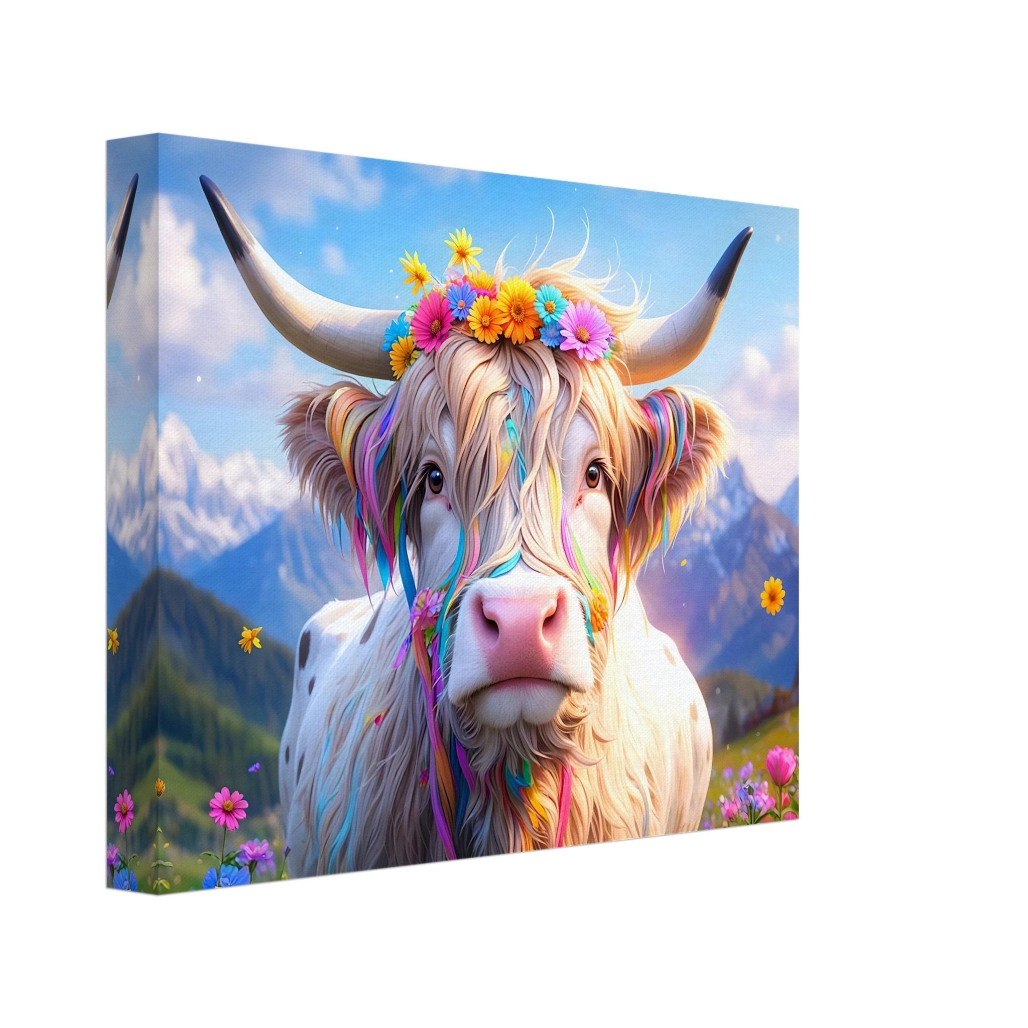 Enchanted Highland Cow Canvas Print Colourful Rustic Wall Decor - WallArtPrints4U