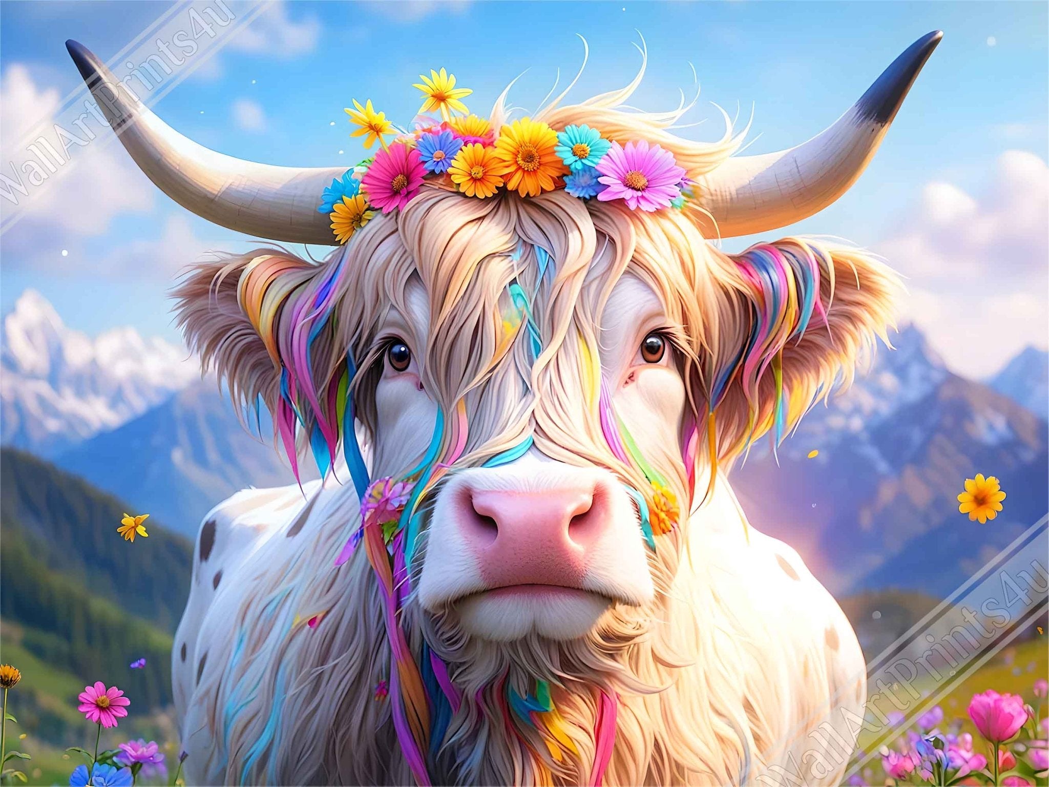 Enchanted Highland Cow Poster Magical Rustic Boho Decor - WallArtPrints4U