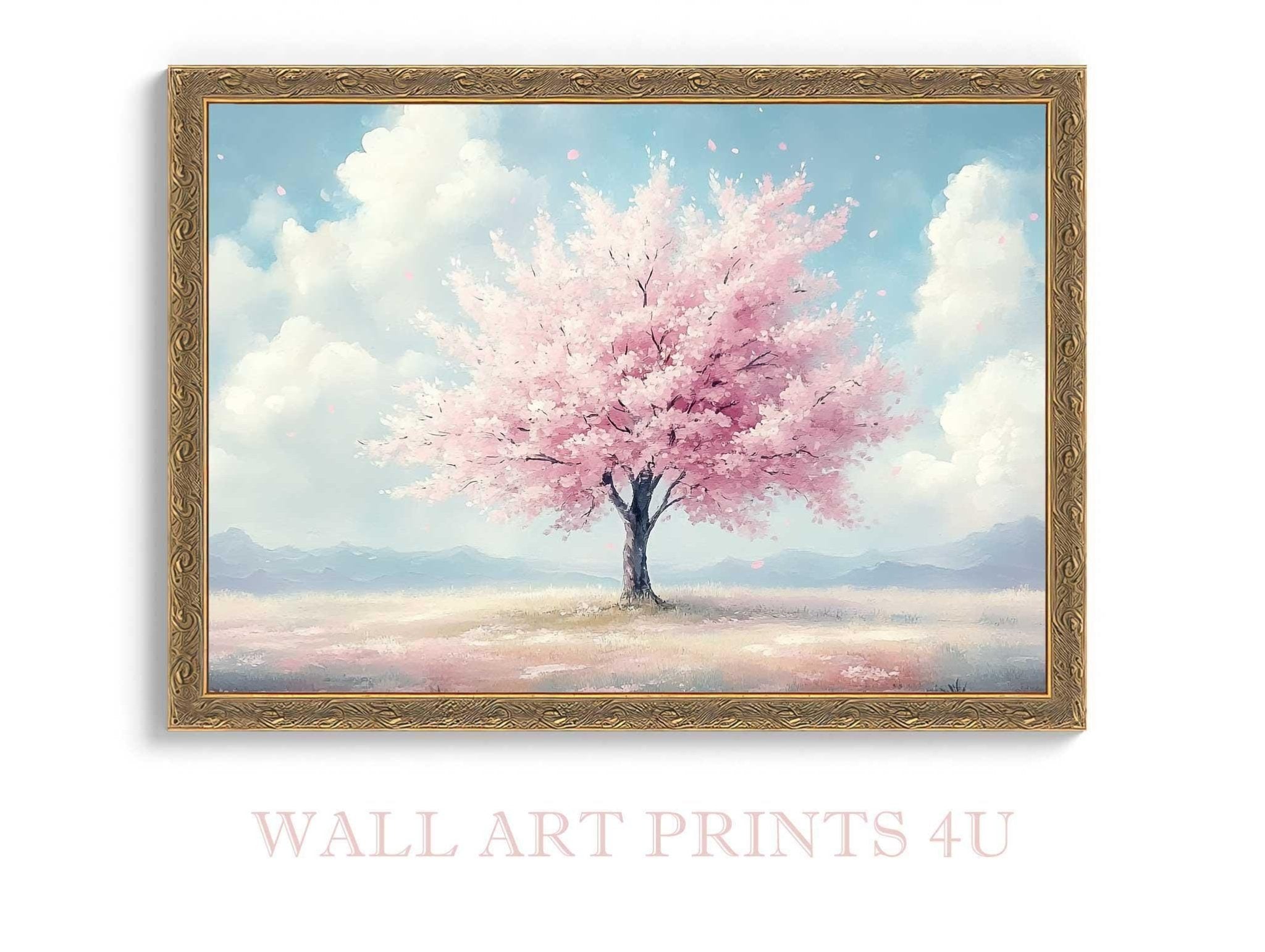 Japanese Cherry Blossom Framed Print Pastel Sakura Wall Art Pink White Floral Watercolor Decor Minimalist Framed Artwork - WallArtPrints4U