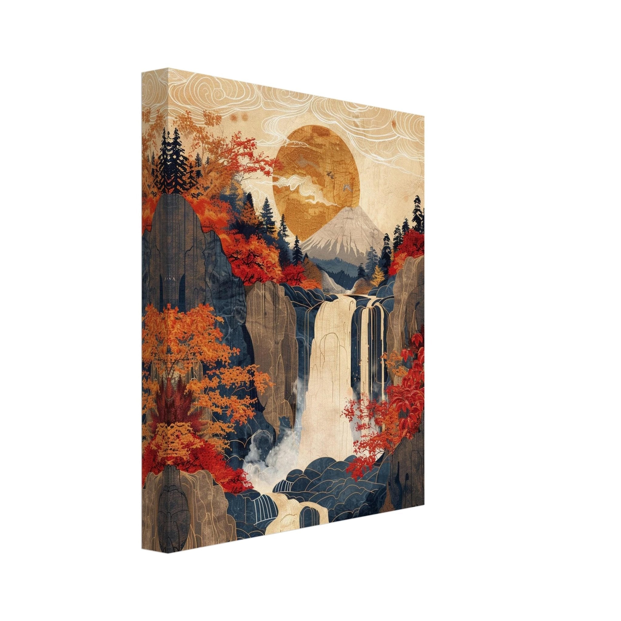 Japanese Ukiyo - E Autumn Waterfall Canvas Print Vintage Japan Woodblock Wall Art Maple Leaf Painting - WallArtPrints4U