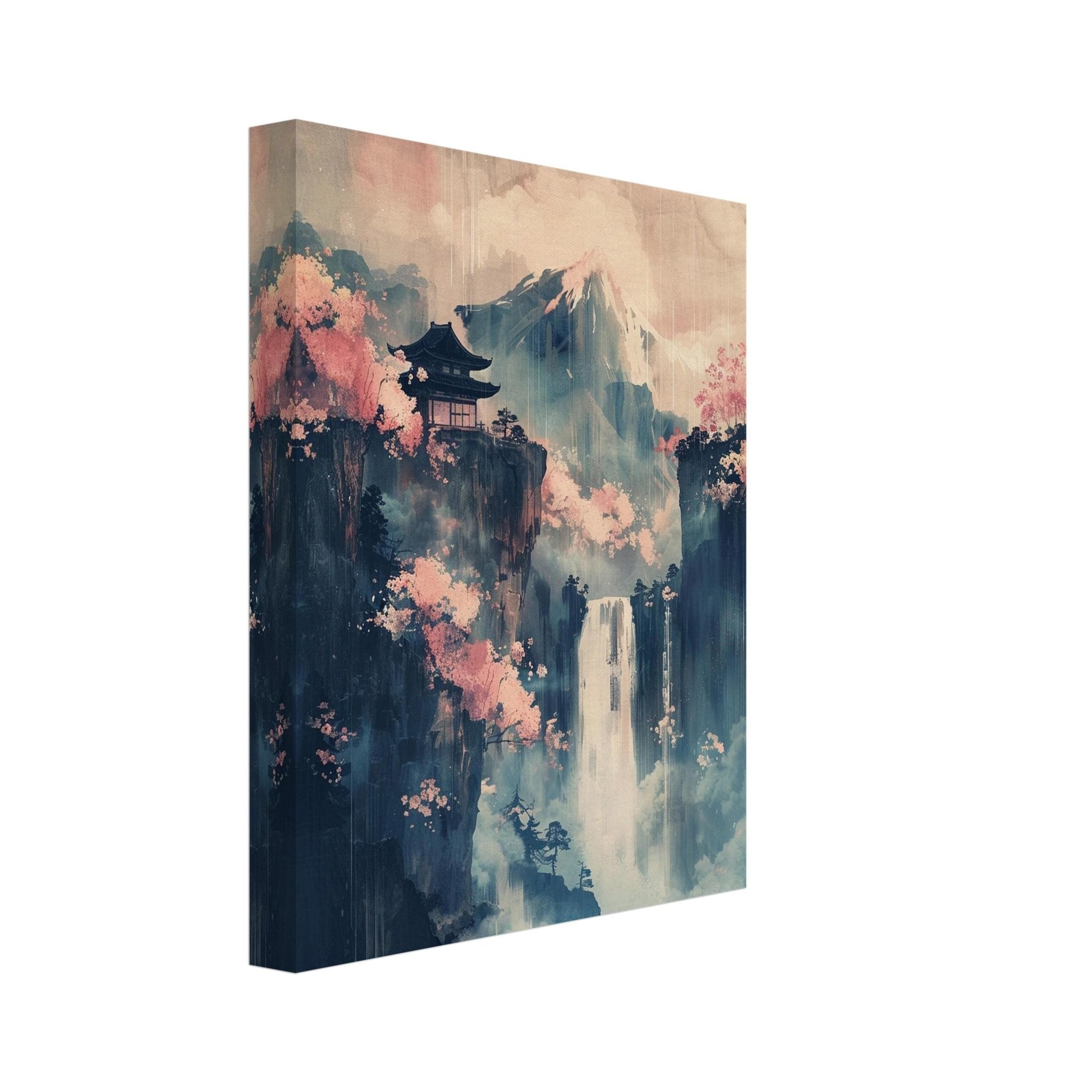 Japanese Ukiyo - E Spring Waterfall Canvas Print Vintage Japan Woodblock Wall Art Cherry Blossom Painting - WallArtPrints4U