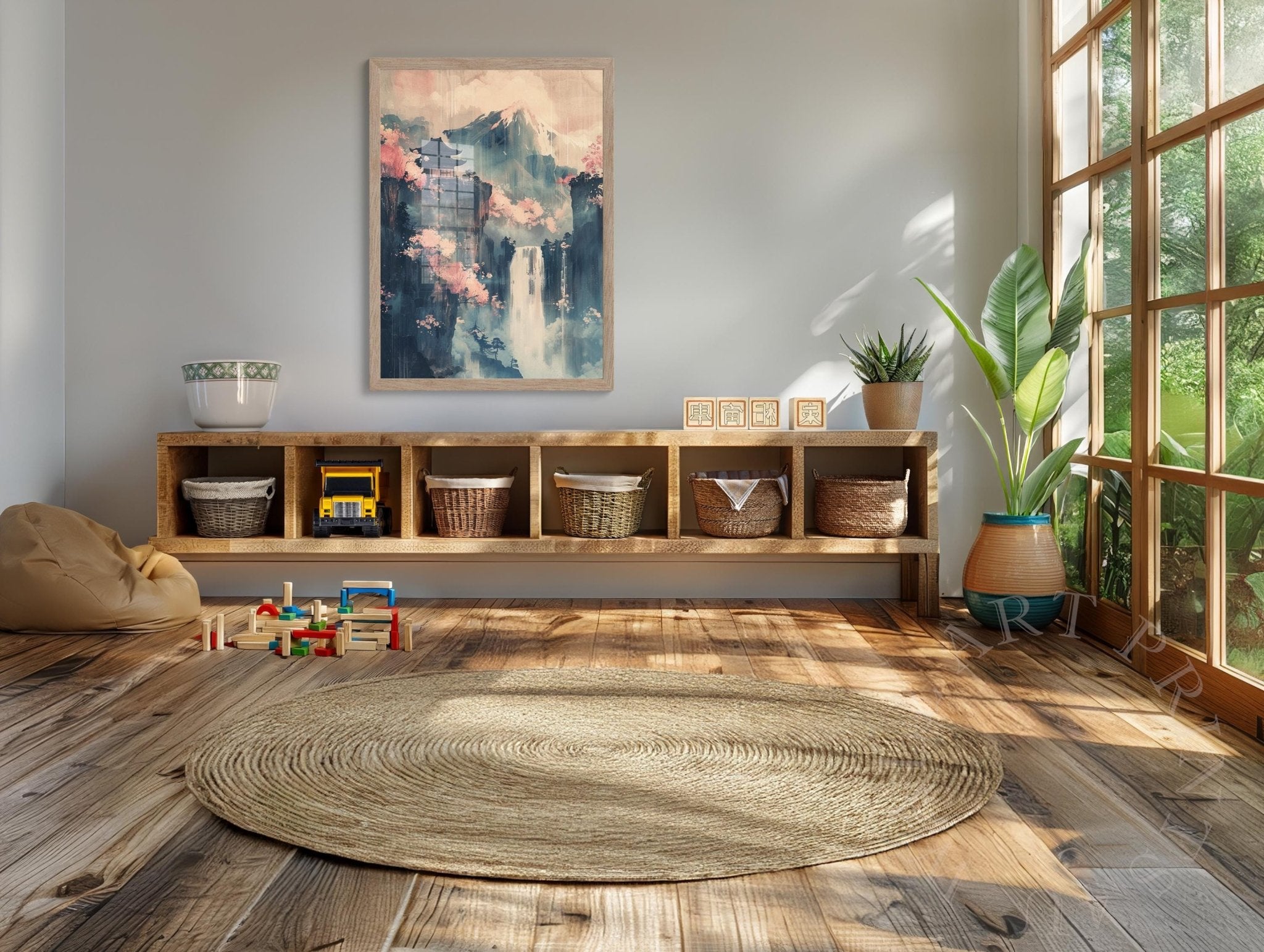 Japanese Ukiyo - E Spring Waterfall Digital Download Vintage Japan Woodblock Print Style Printable Wall Art - WallArtPrints4U