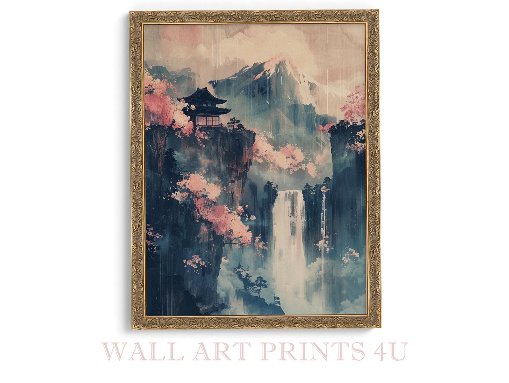 Japanese Ukiyo E Spring Waterfall Framed Print Vintage Japan Woodblock Cherry Blossom Wall Art - WallArtPrints4U