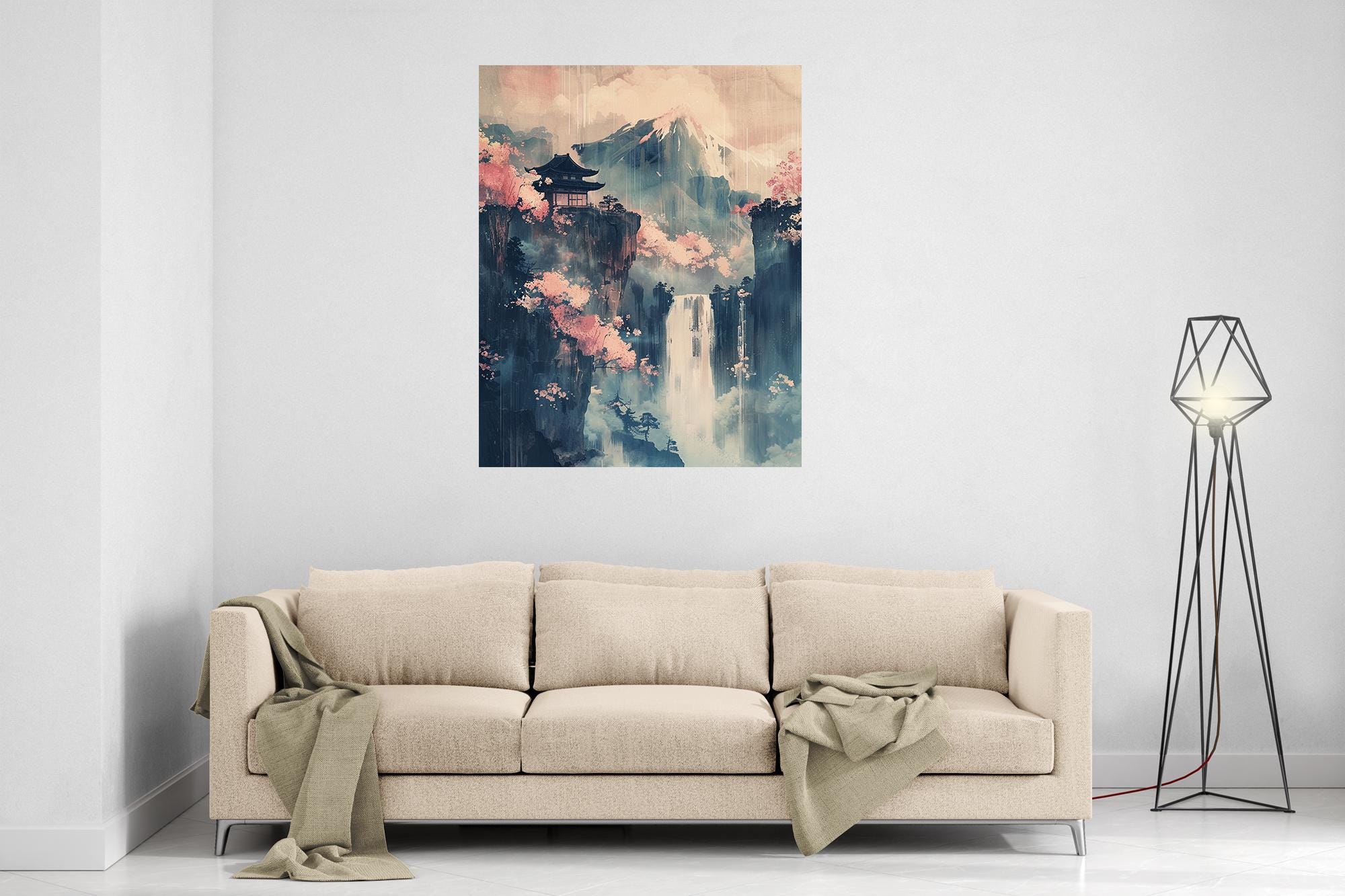 Japanese Ukiyo E Spring Waterfall Poster Vintage Japan Woodblock Print Wall Art Cherry Blossom Print - WallArtPrints4U