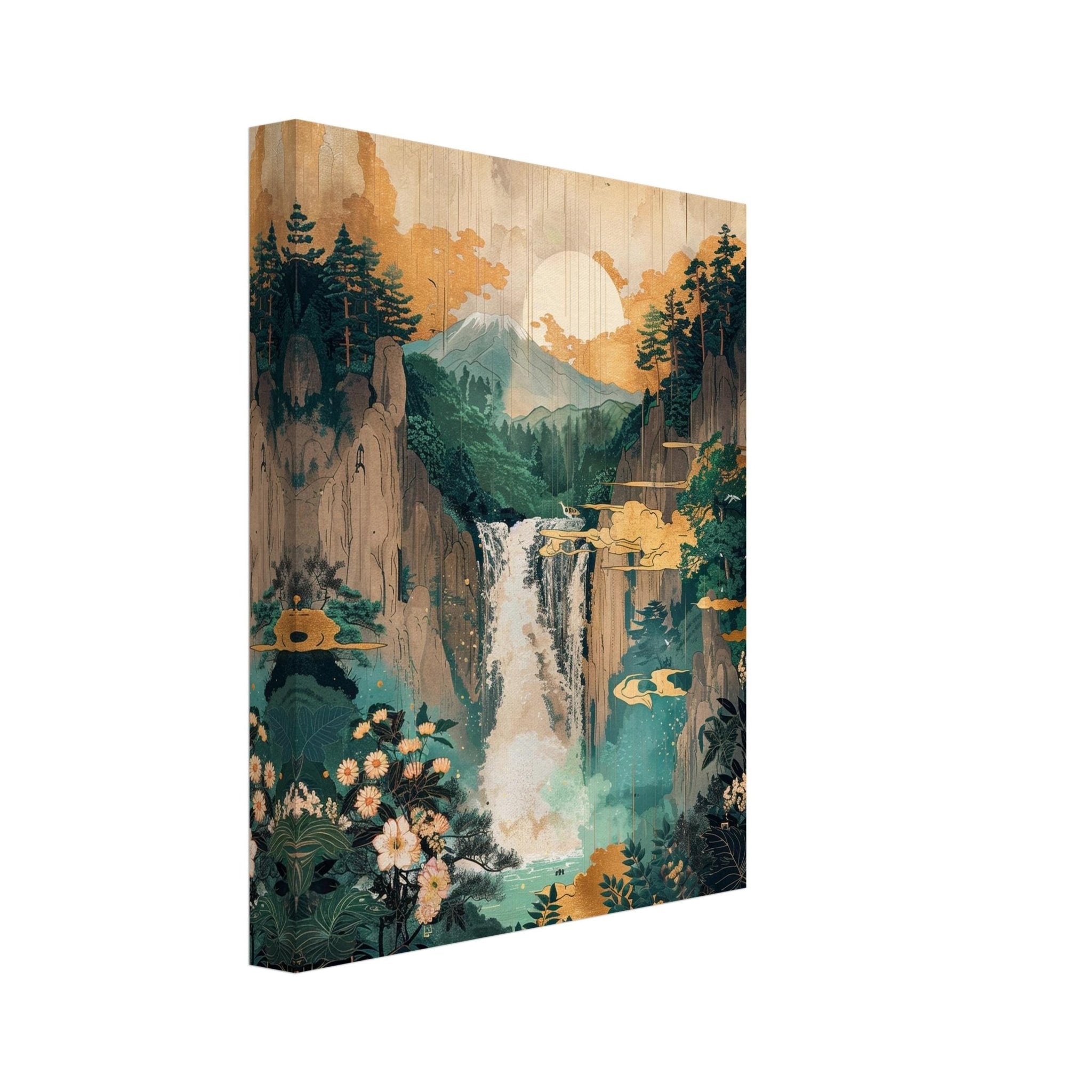 Japanese Ukiyo - E Summer Waterfall Canvas Print Vintage Japan Woodblock Wall Art Tropical Landscape Painting - WallArtPrints4U