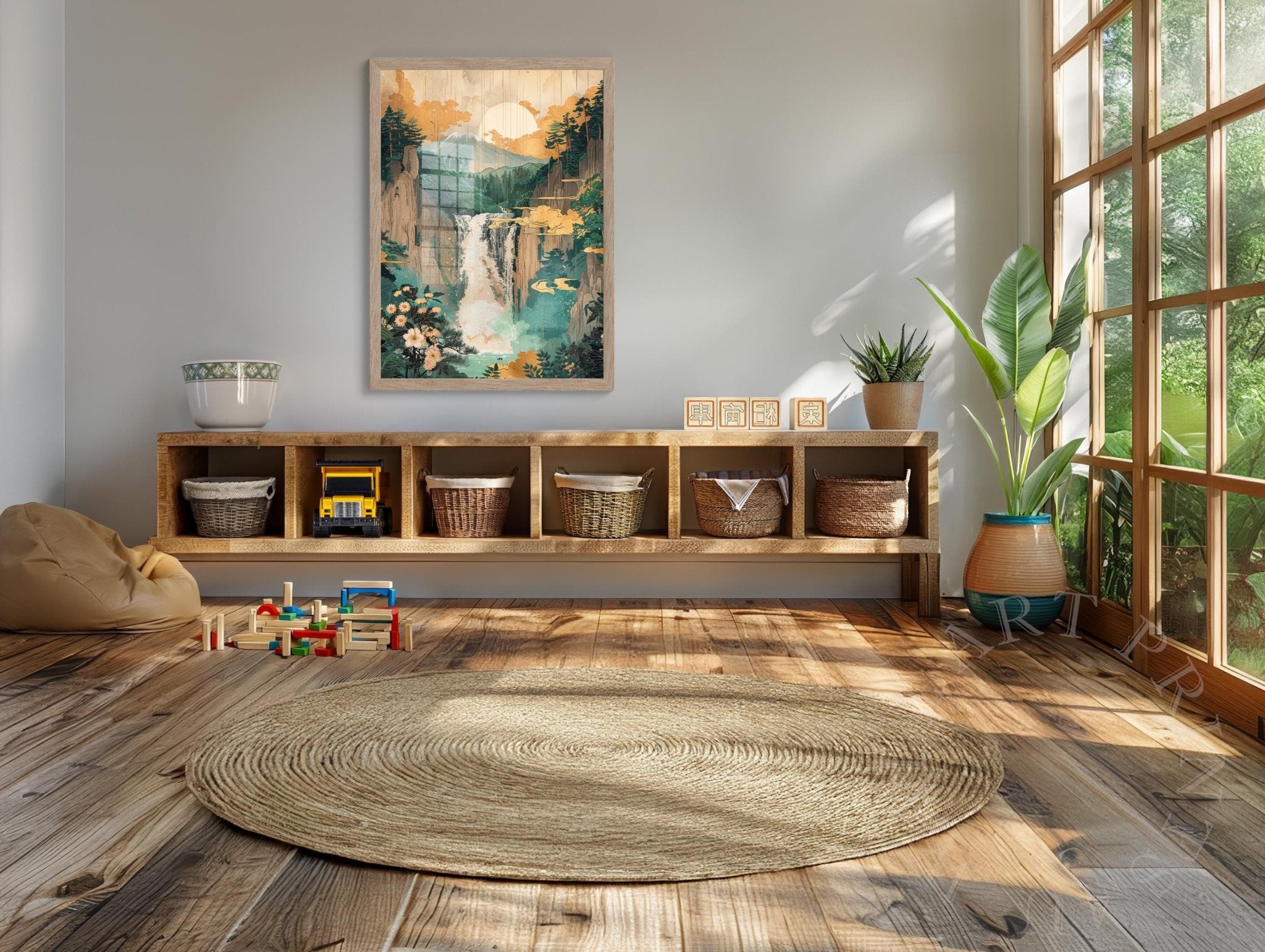 Japanese Ukiyo - E Summer Waterfall Digital Download Vintage Japan Woodblock Print Style Printable Wall Art - WallArtPrints4U