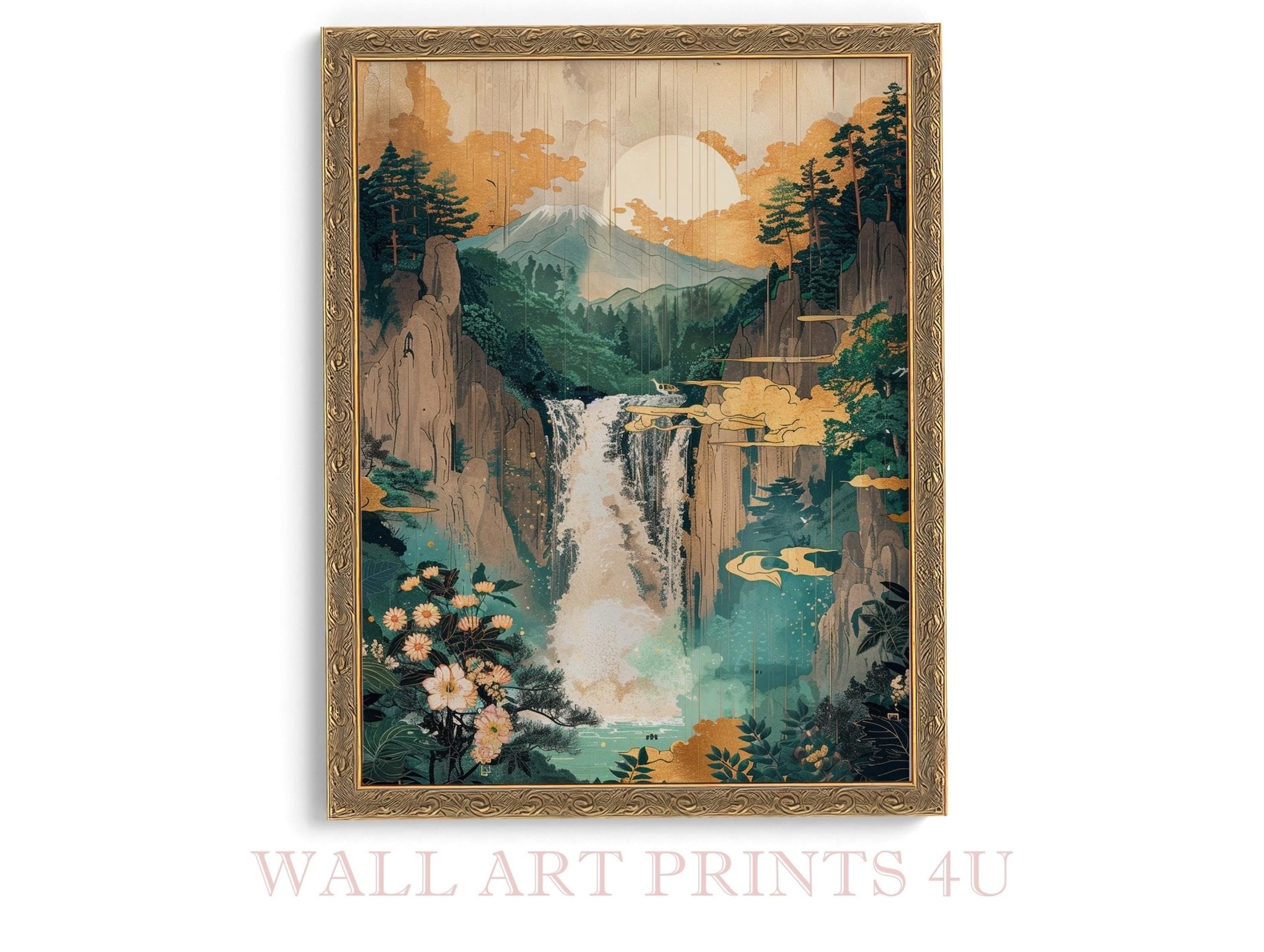 Japanese Ukiyo E Summer Waterfall Framed Print Vintage Japan Woodblock Tropical Landscape Wall Art - WallArtPrints4U