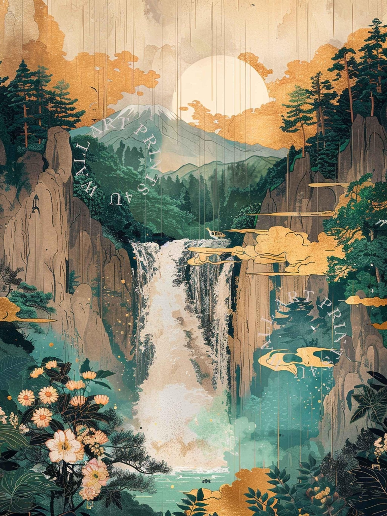 Japanese Ukiyo E Summer Waterfall Poster Vintage Japan Woodblock Print Wall Art Tropical Landscape Print - WallArtPrints4U