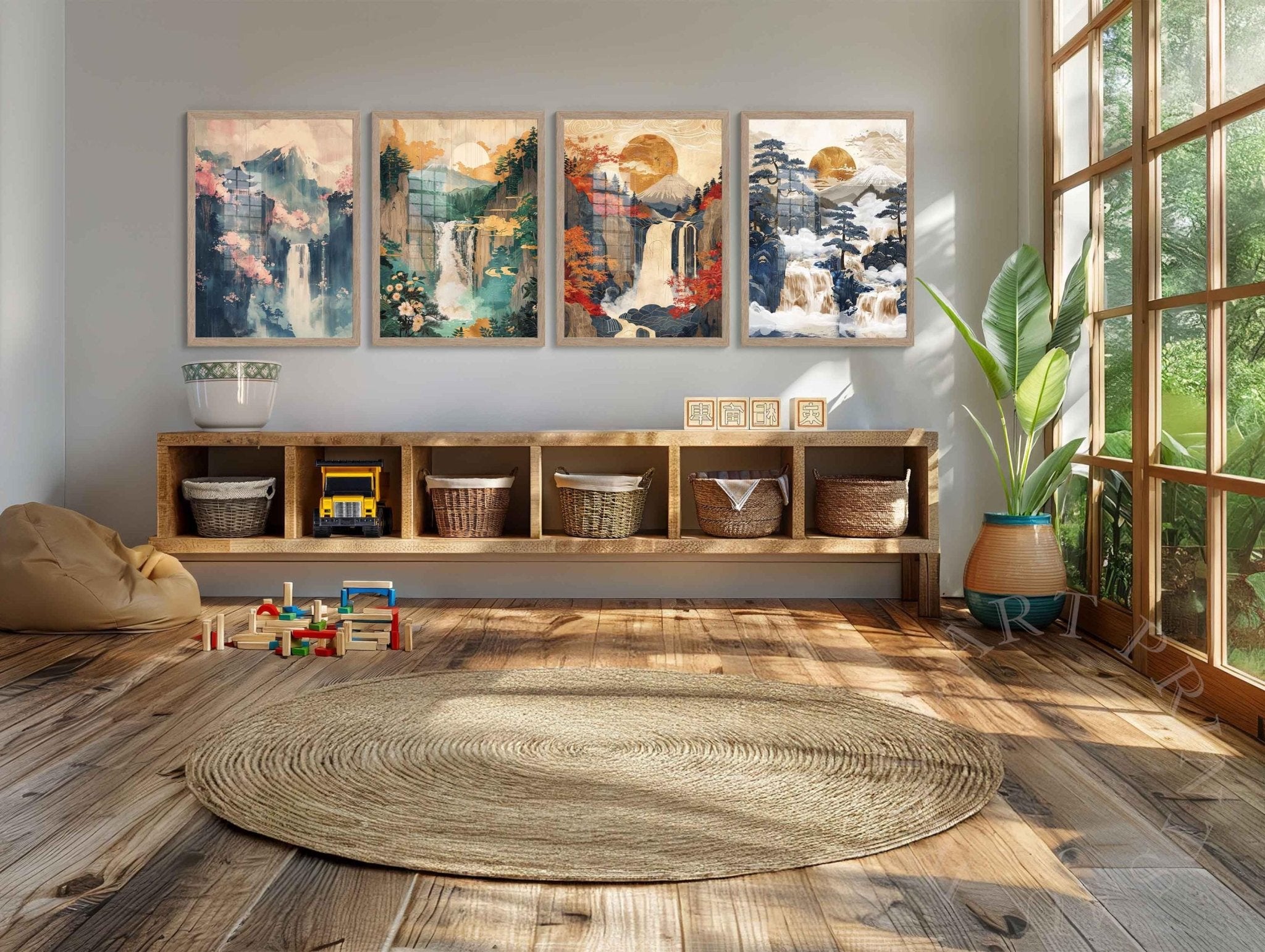 Japanese Ukiyo E Waterfall Prints Bundle Digital Download Vintage Japan Woodblock Art Printable Set - WallArtPrints4U