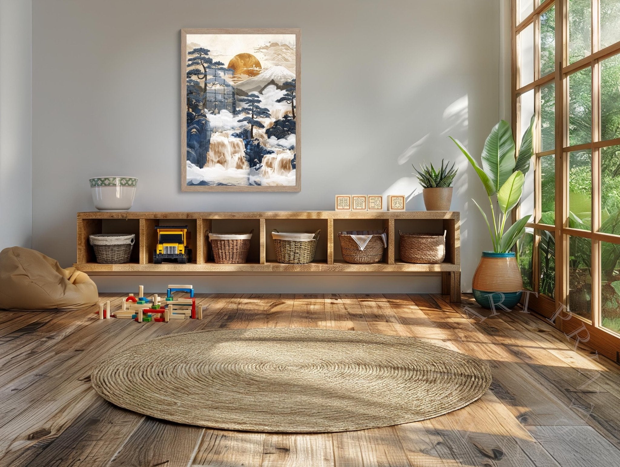 Japanese Ukiyo - E Winter Waterfall Digital Download Vintage Japan Woodblock Print Style Printable Wall Art - WallArtPrints4U