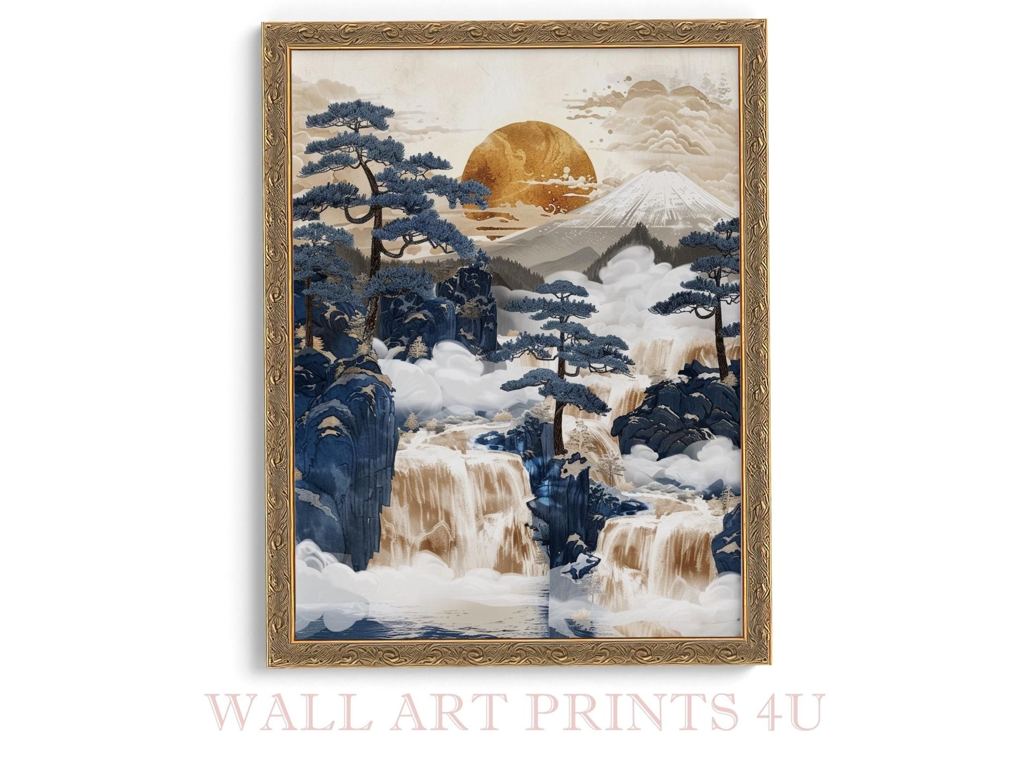 Japanese Ukiyo - E Winter Waterfall Digital Download Vintage Japan Woodblock Print Style Printable Wall Art - WallArtPrints4U