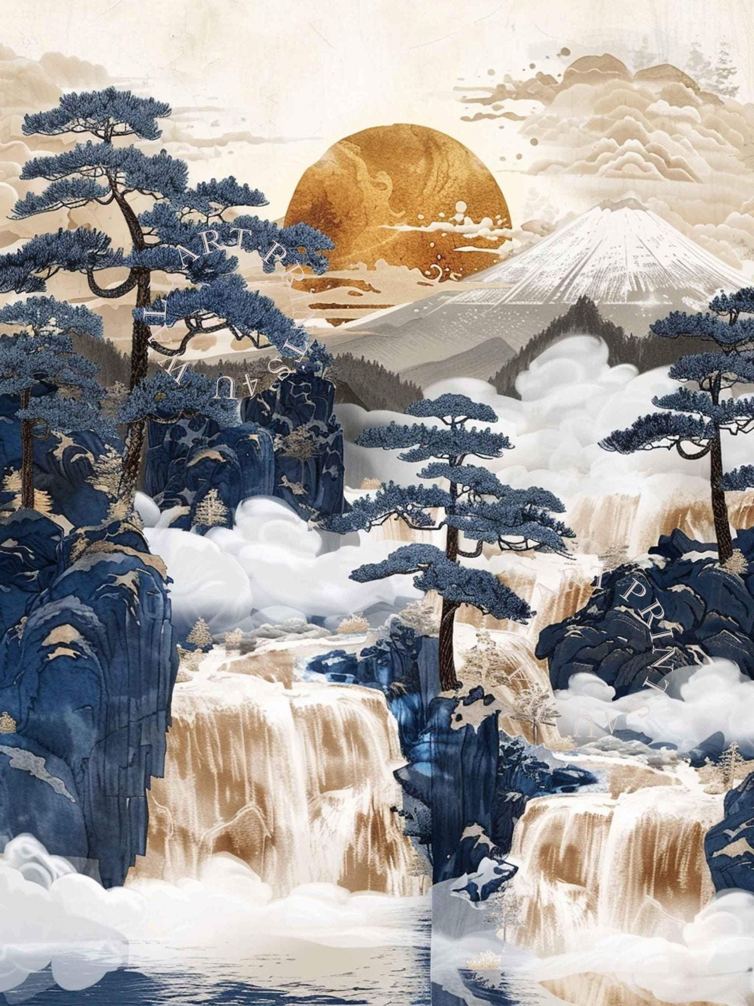 Japanese Ukiyo E Winter Waterfall Poster Vintage Japan Woodblock Print Wall Art Snowy Mountain Print - WallArtPrints4U