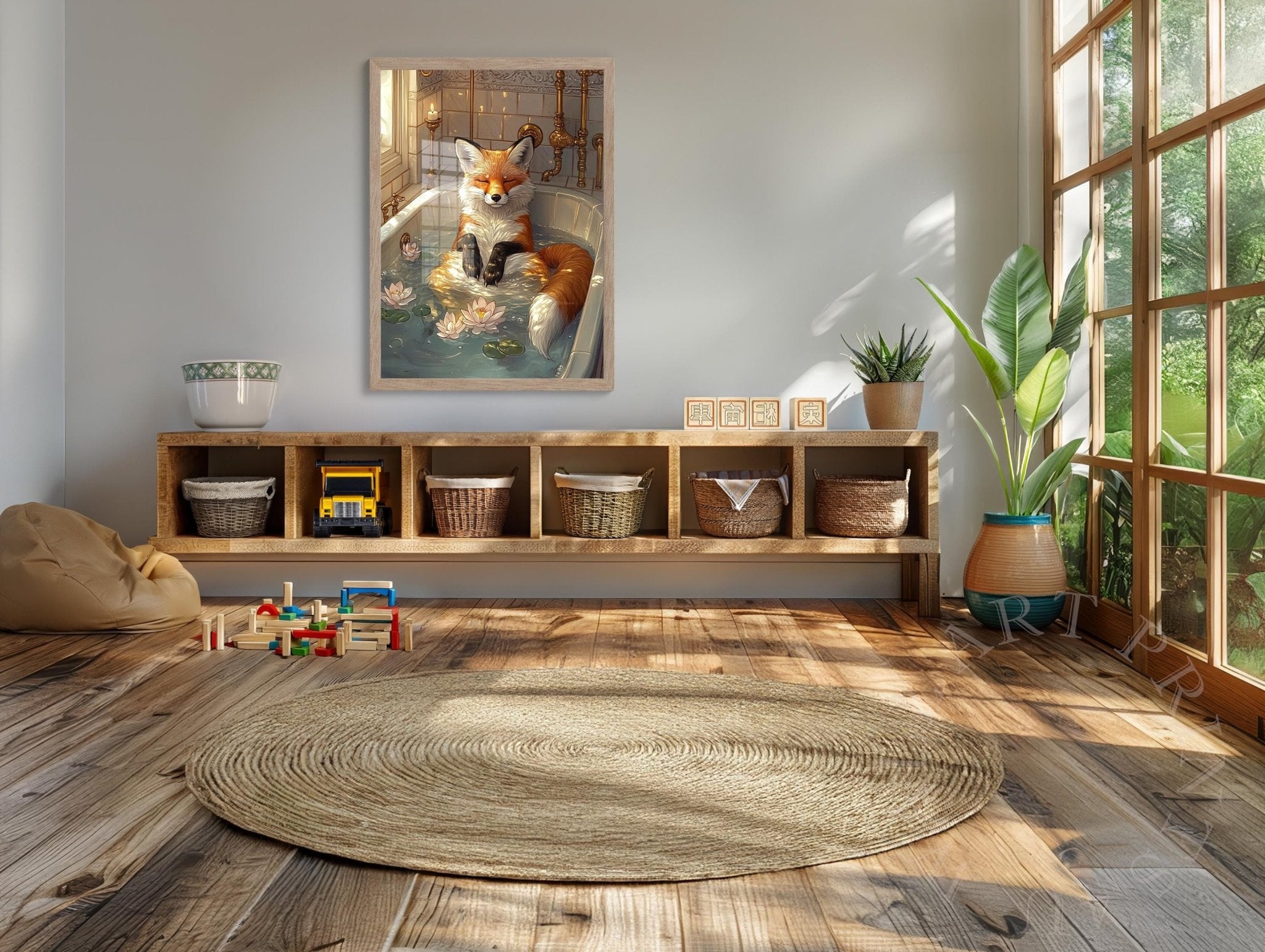 Mindful Fox Digital Download In Vintage Bathtub Meditating Feminist Maximalist Printable Wall Art Eclectic Bathroom Decor Trendy Fox Gift 5 - WallArtPrints4U