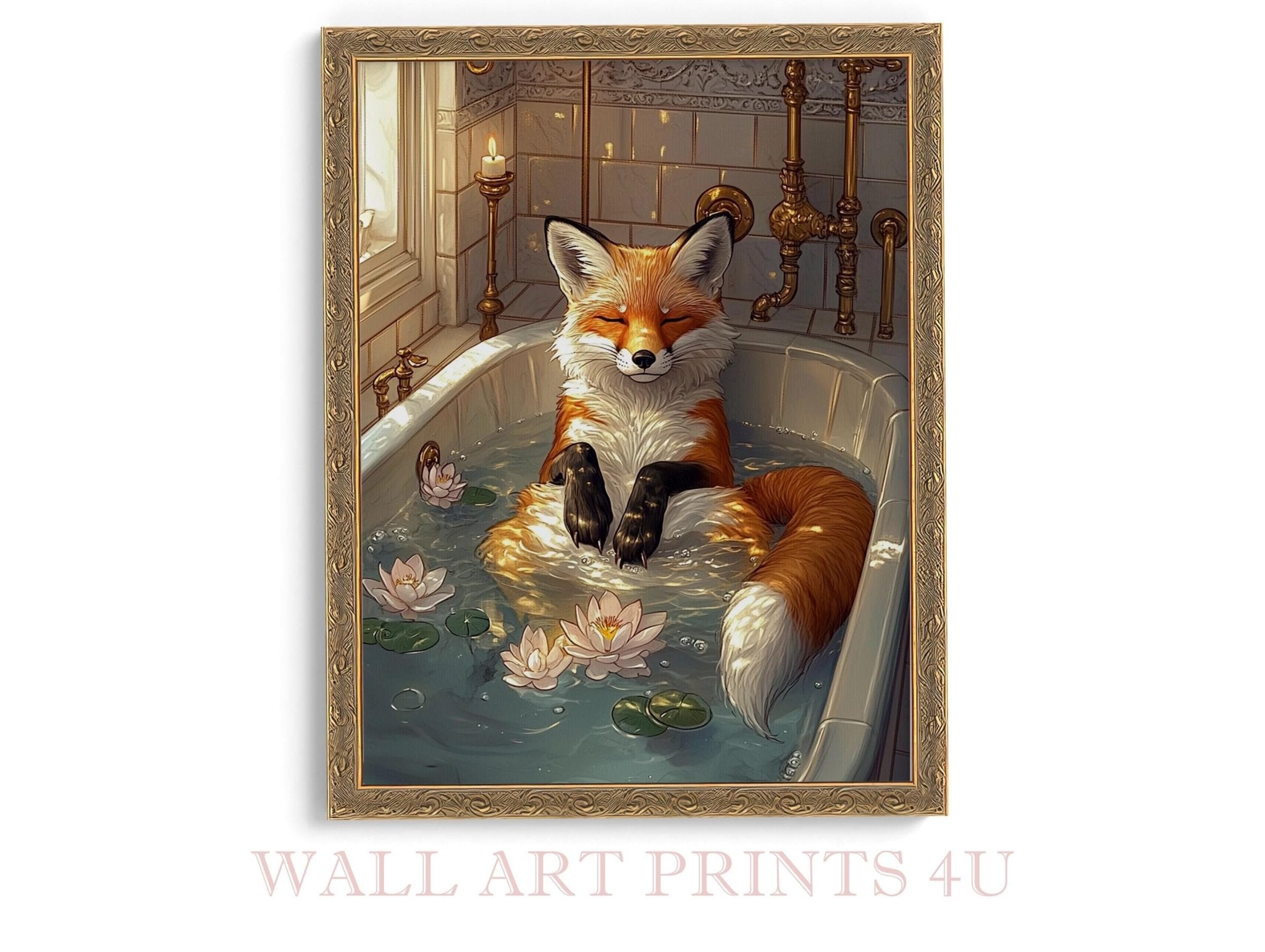 Mindful Fox Digital Download In Vintage Bathtub Meditating Feminist Maximalist Printable Wall Art Eclectic Bathroom Decor Trendy Fox Gift 5 - WallArtPrints4U
