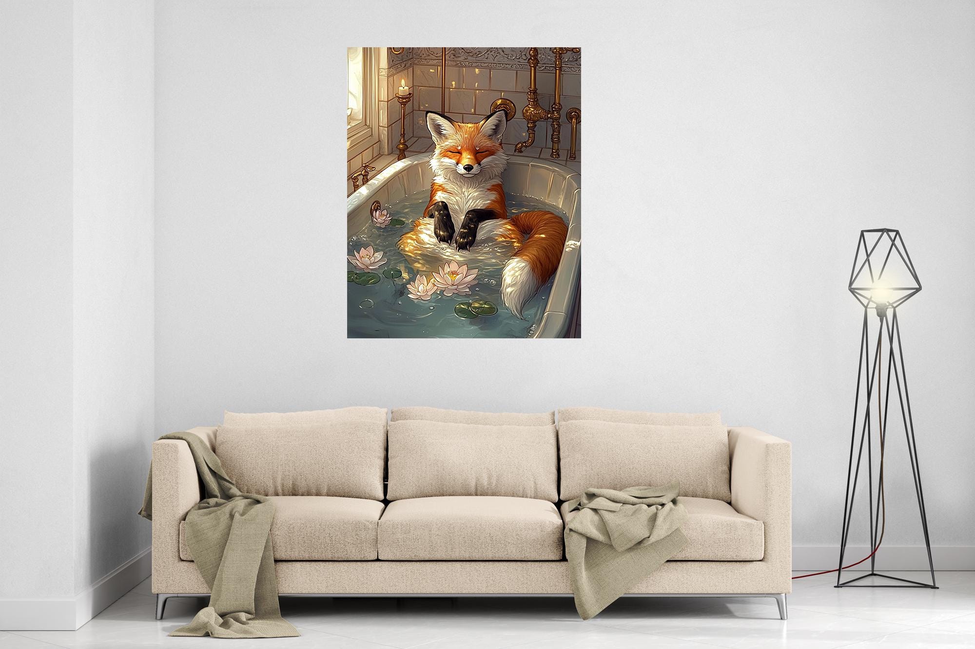 Mindful Fox Poster In Vintage Bathtub Meditating Feminist Maximalist Poster Wall Art Eclectic Bathroom Decor Trendy Fox Gift 5 - WallArtPrints4U
