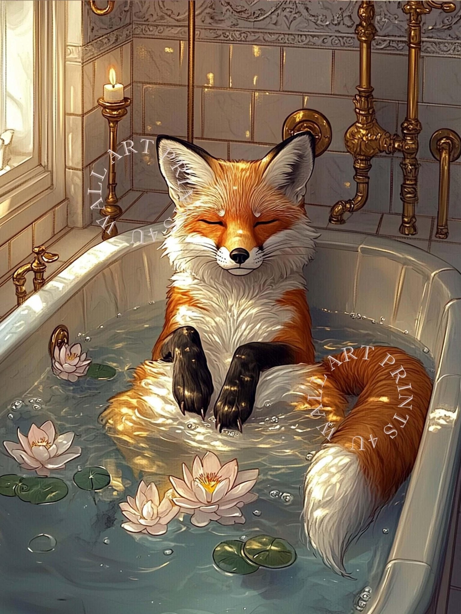 Mindful Fox Poster In Vintage Bathtub Meditating Feminist Maximalist Poster Wall Art Eclectic Bathroom Decor Trendy Fox Gift 5 - WallArtPrints4U