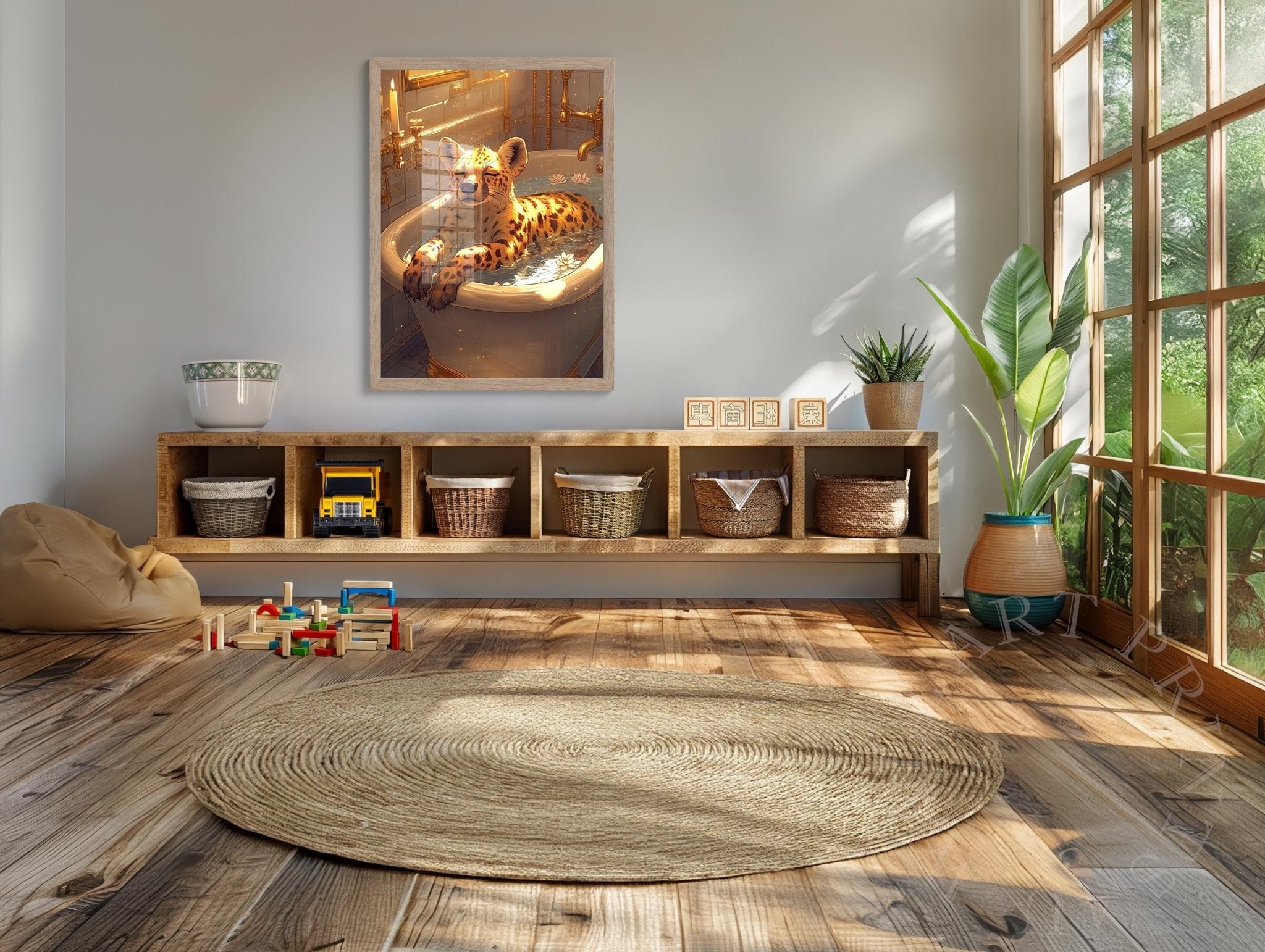 Mindful Hyena Digital Download Vintage Bathtub Meditation Art Feminist Maximalist Printable Wall Decor - WallArtPrints4U