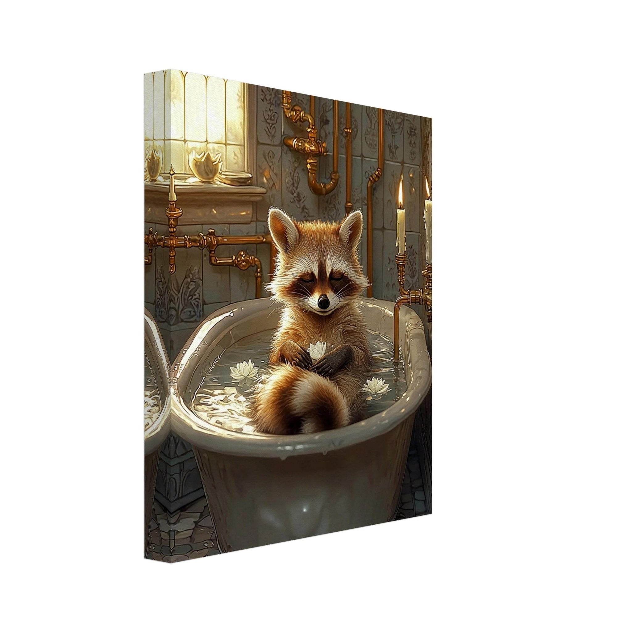 Mindful Raccoon Canvas In Vintage Bathtub Meditating Feminist Maximalist Canvas Wall Art Bathroom Decor Trendy Raccoon Gift - WallArtPrints4U