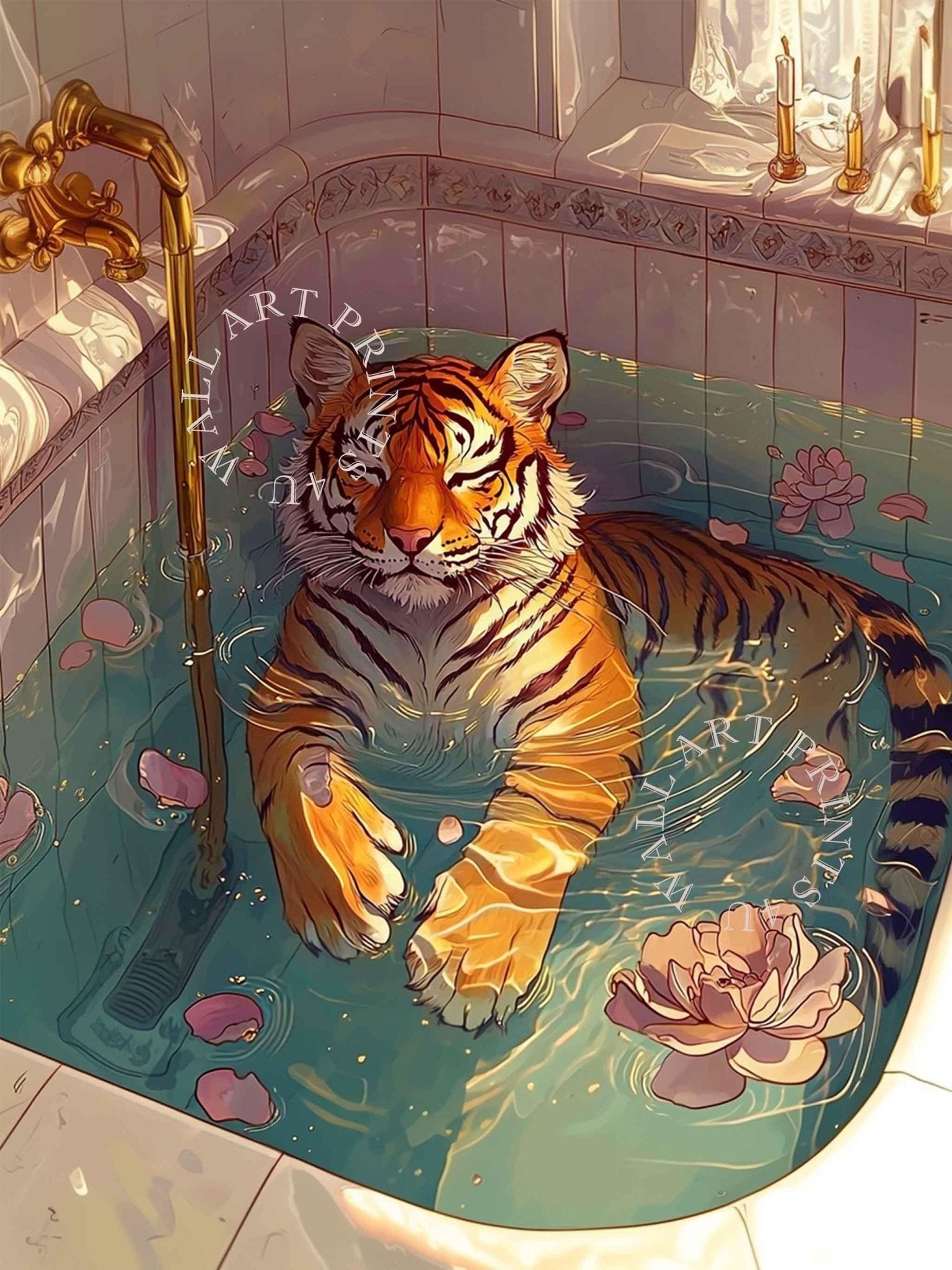 MIndful Tigress Canvas In Vintage Bathtub Feminist Maximalist Canvas Print Wall Art Bathroom Decor Trendy Tiger Gift 3 - WallArtPrints4U