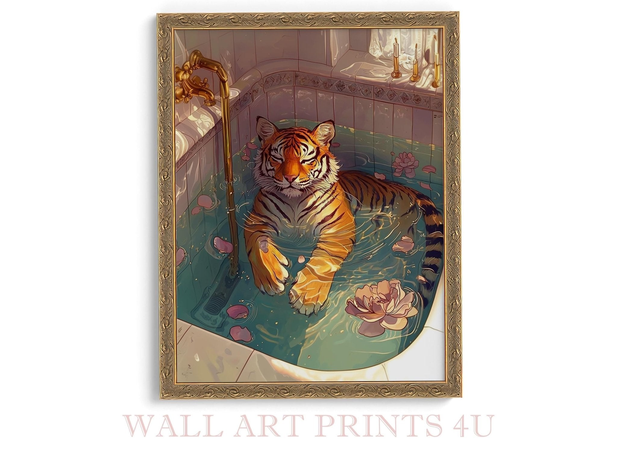 Mindful Tigress Framed Wall Art Vintage Bathtub Meditation Jungle Decor Feminist Maximalist Aesthetic - WallArtPrints4U