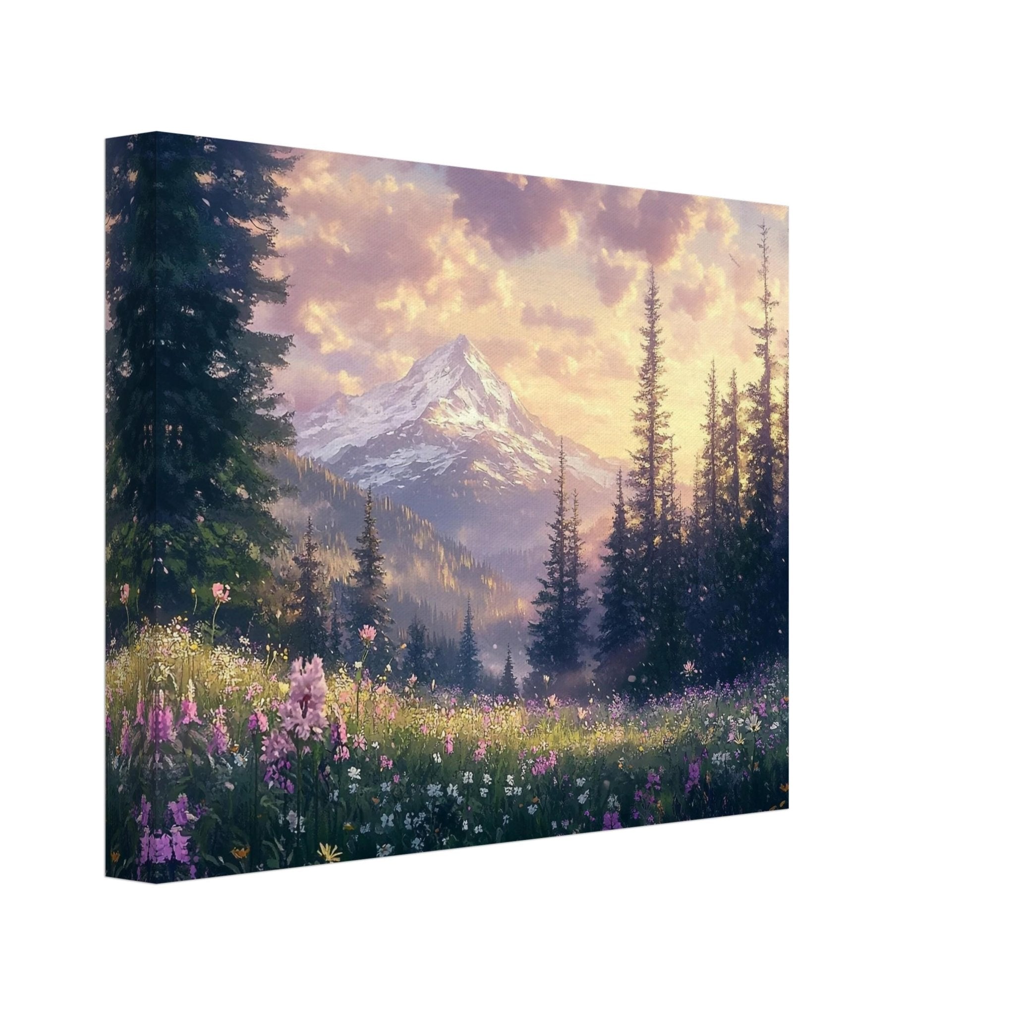 Nordic Mountain Wildflowers Canvas Sunrise Wall Art - WallArtPrints4U