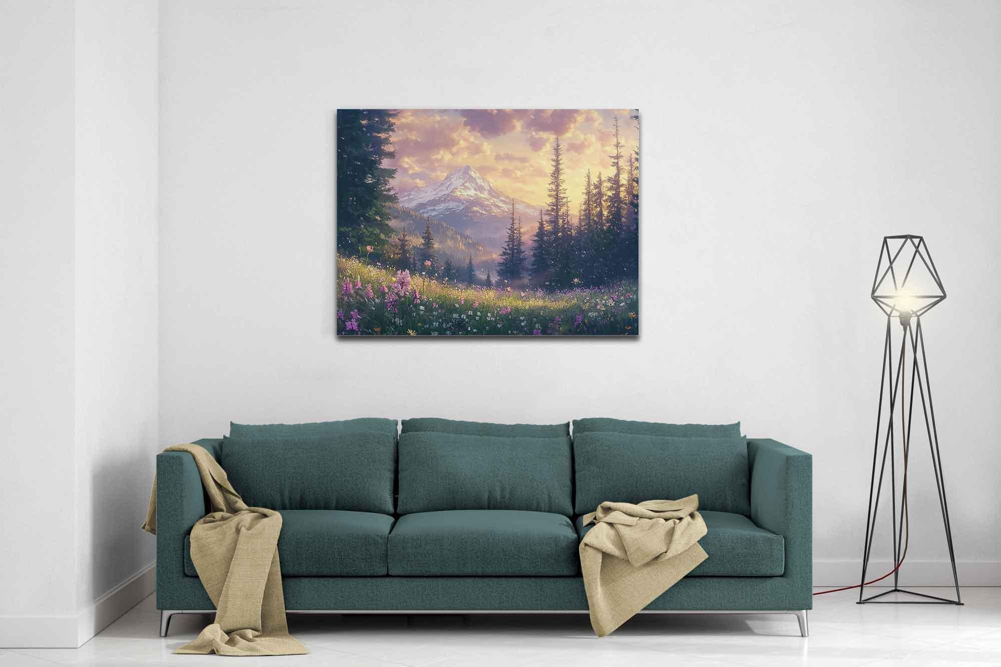 Nordic Mountain Wildflowers Canvas Sunrise Wall Art - WallArtPrints4U