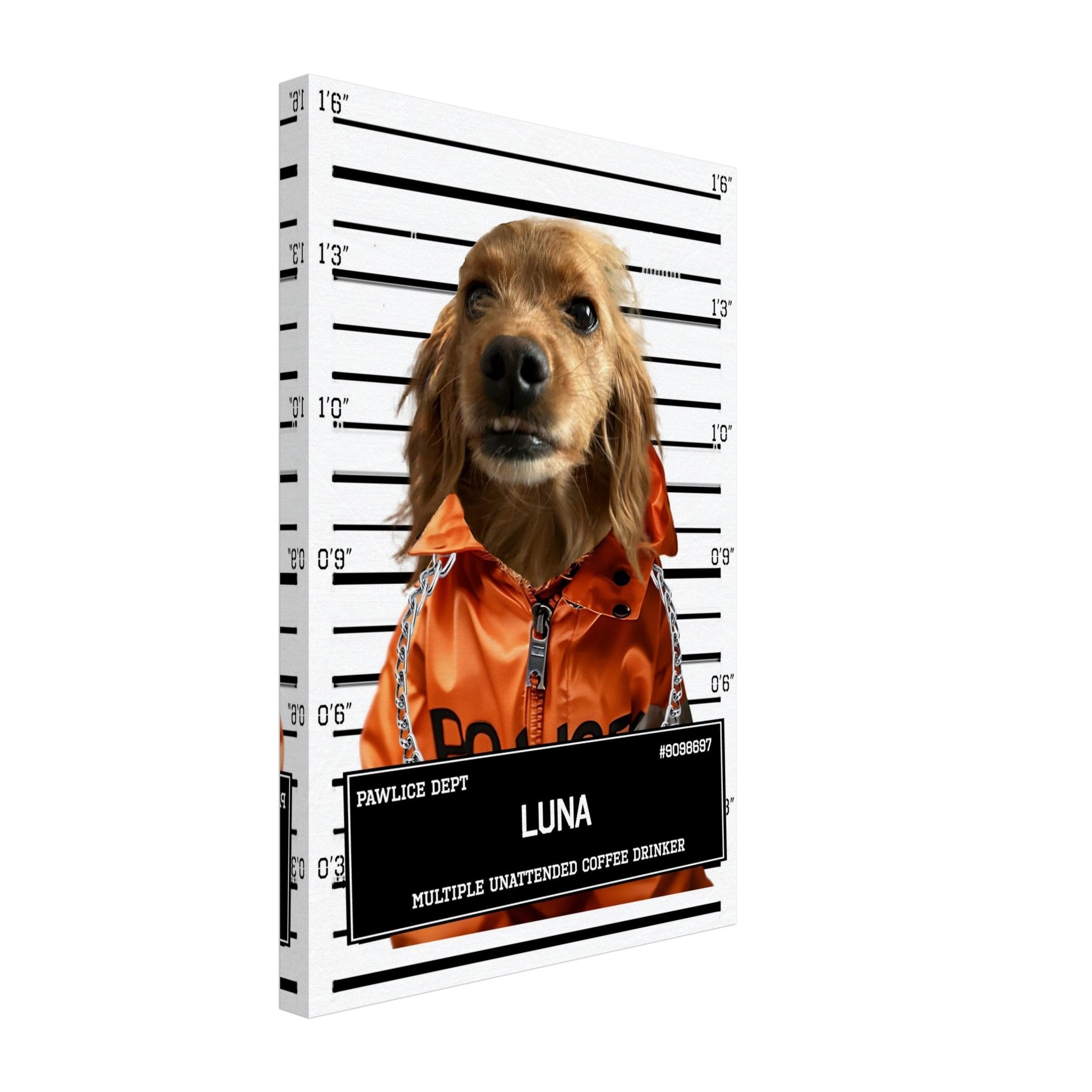 Small Dog Portrait Canvas Custom Print, Police Mugshot, Pet Criminal Canvas - WallArtPrints4U