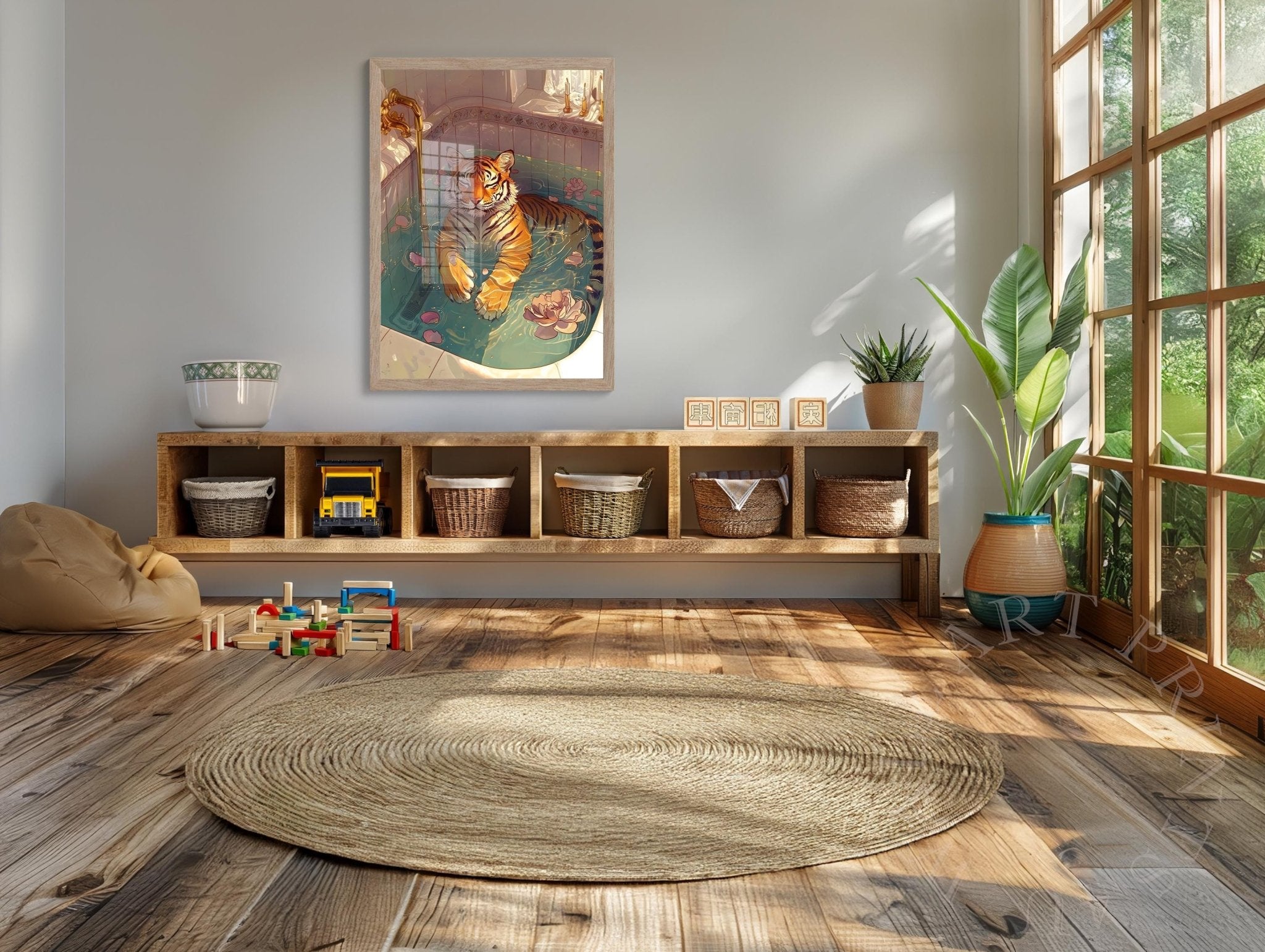 Tigress In Vintage Bathtub, Feminist Maximalist Printable Wall Art, Eclectic Colorful Digital Download, Bathroom Decor, Trendy Tiger - WallArtPrints4U