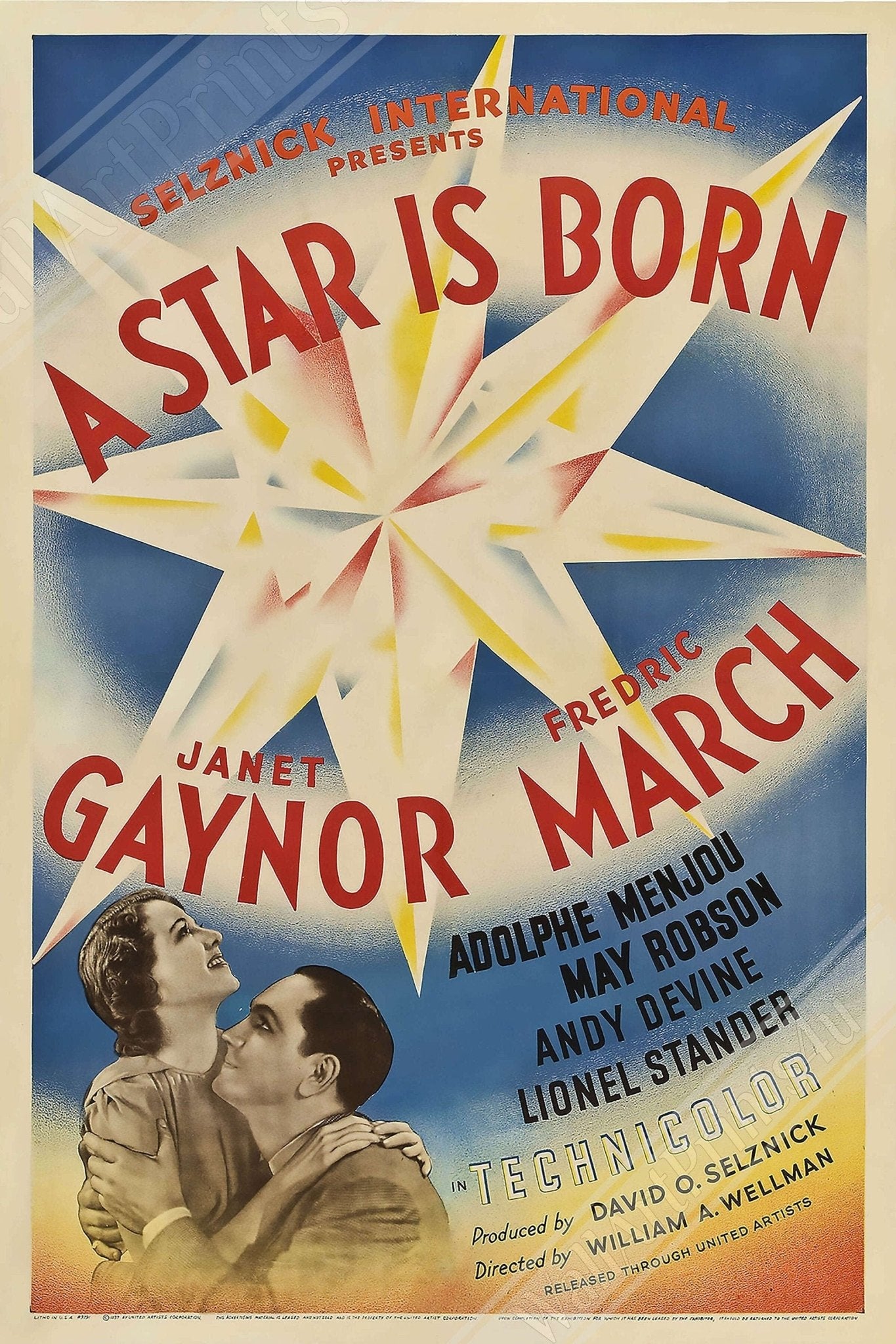 A Star Is Born Canvas, Original Movie Canvas 1937 Canvas Film Art - Janet Gaynor, Fredric March, Adolphe Menjou - WallArtPrints4U