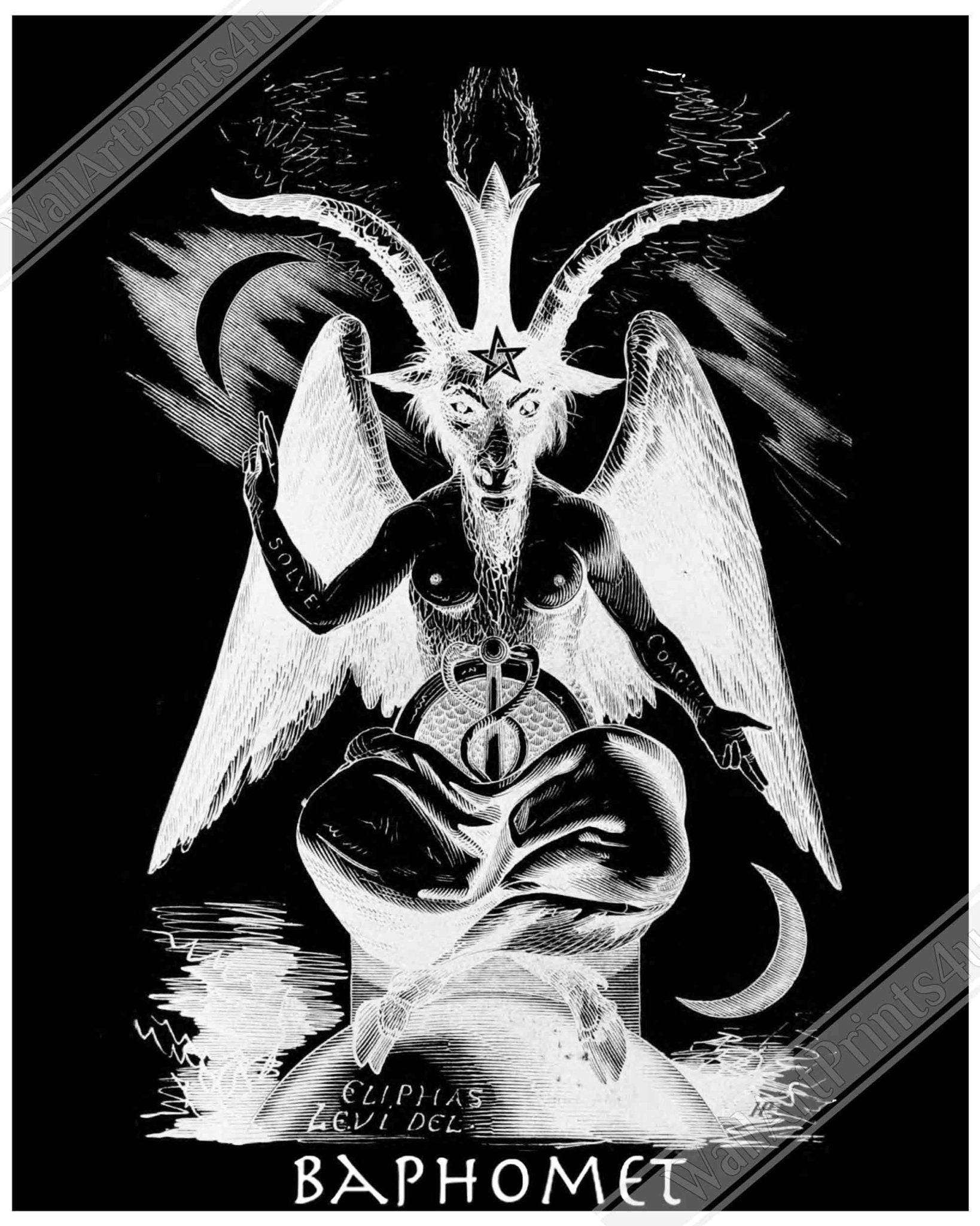 Baphomet Framed, White Devil Halloween Wall Art, Lucifer Devil Framed UK, EU, USA, AUS Domestic Shipping - WallArtPrints4U