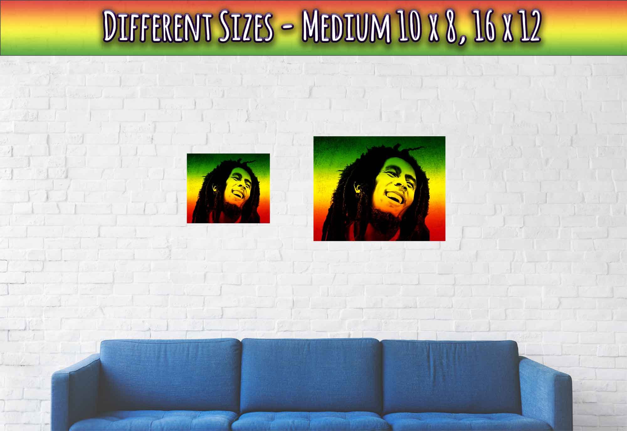 Bob Marley Poster, Vintage Photo Portrait Rasta Colors - Bob Marley Print - WallArtPrints4U