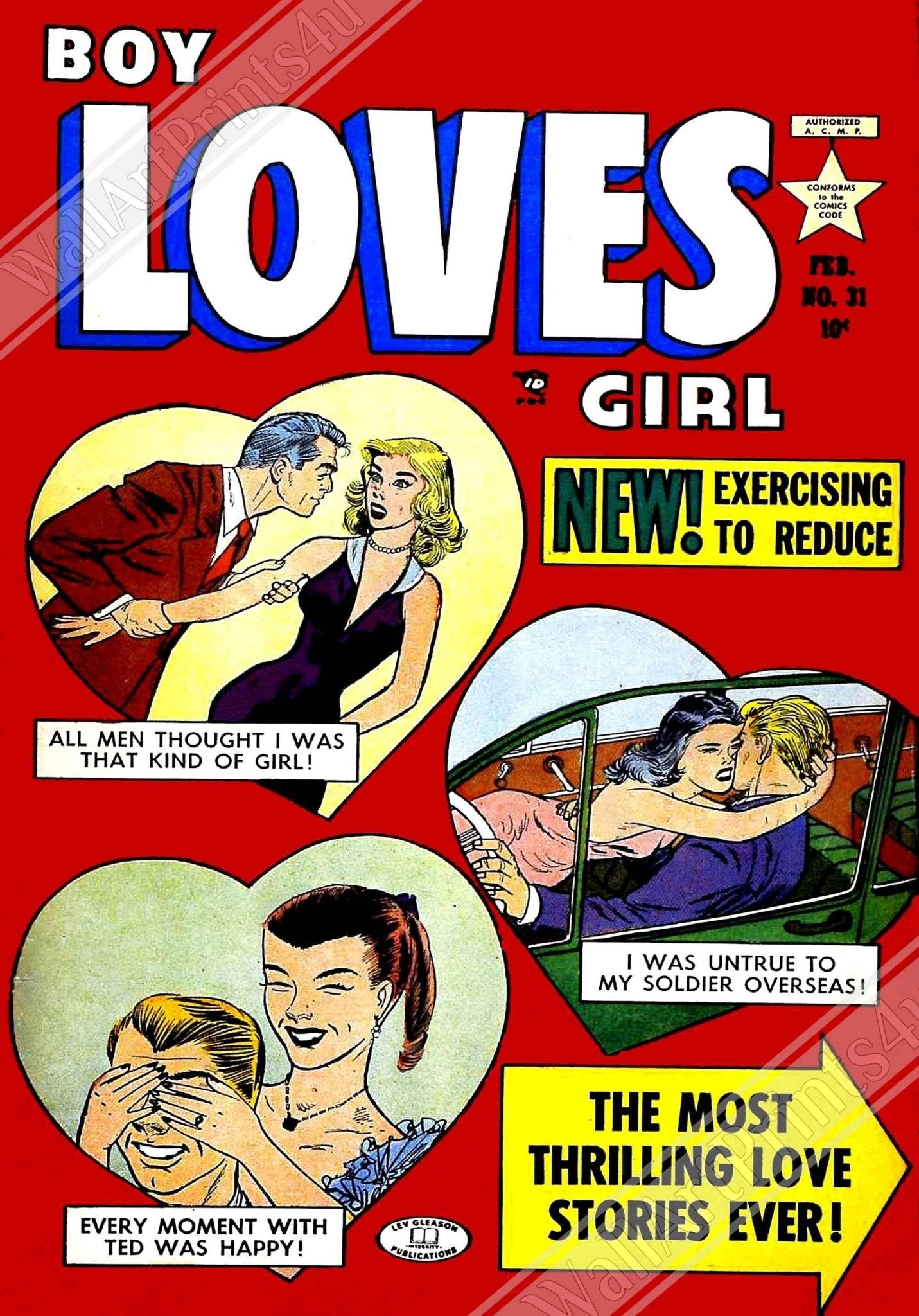 Boy Loves Girl Canvas Print No 31 - Vintage Romance Canvas From 1953 - WallArtPrints4U