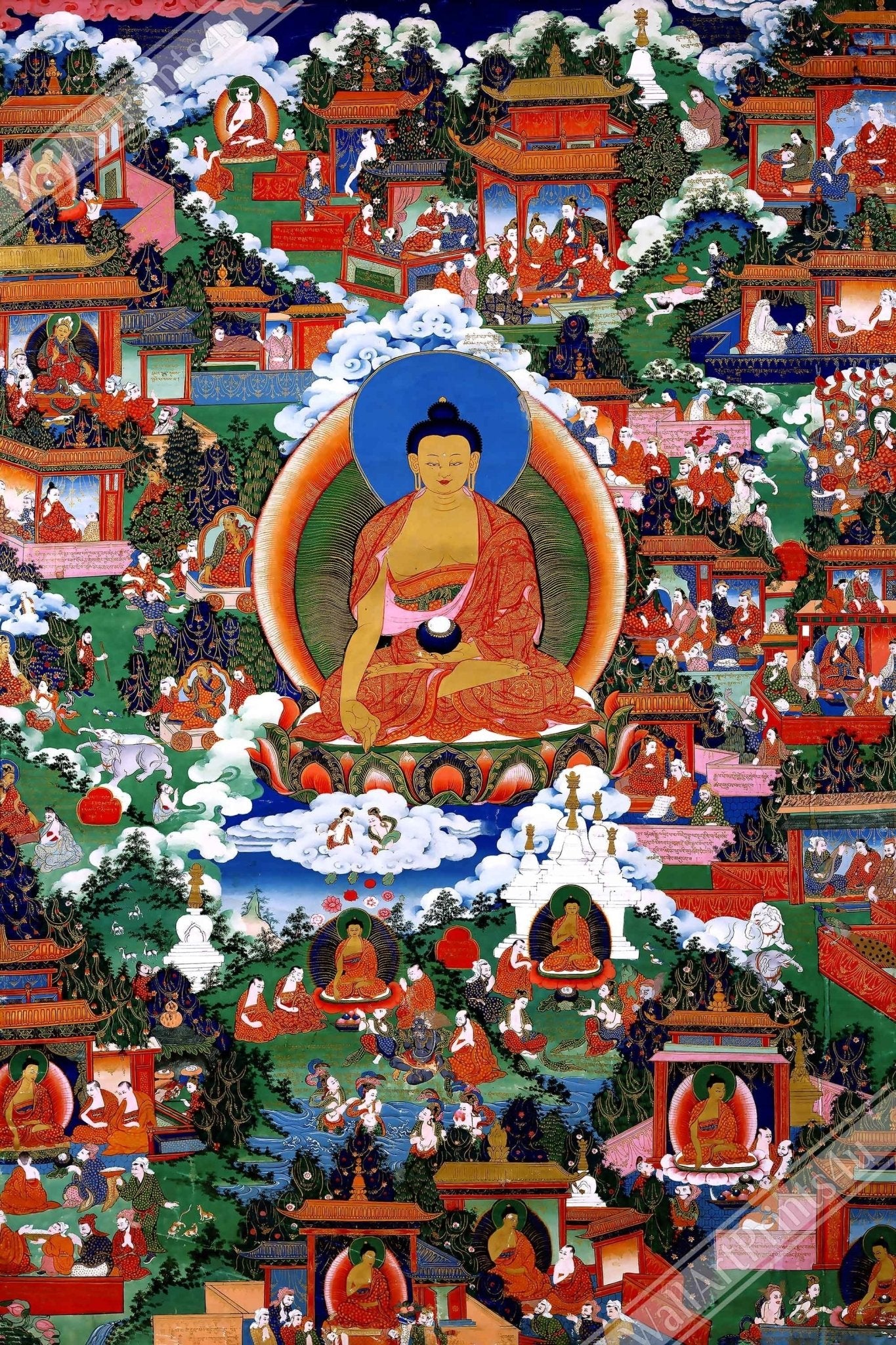 Buddha Framed Print, Antique Vintage From 1800'S Avadana Scenes - Buddha Print - Beautiful Colors - WallArtPrints4U