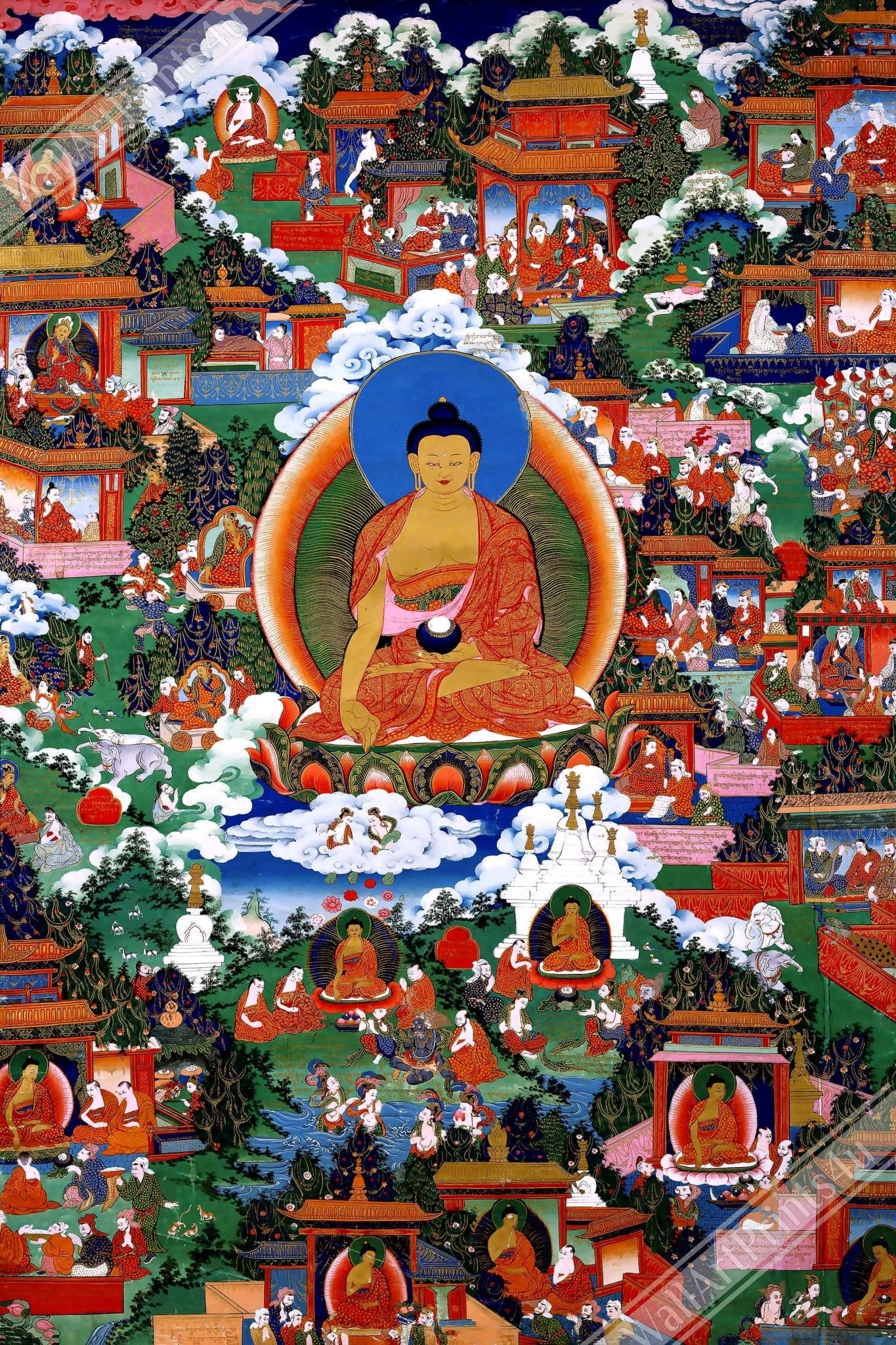Buddha Poster, Antique Vintage From 1800'S Avadana Scenes - Buddha Print - Beautiful Colors - WallArtPrints4U