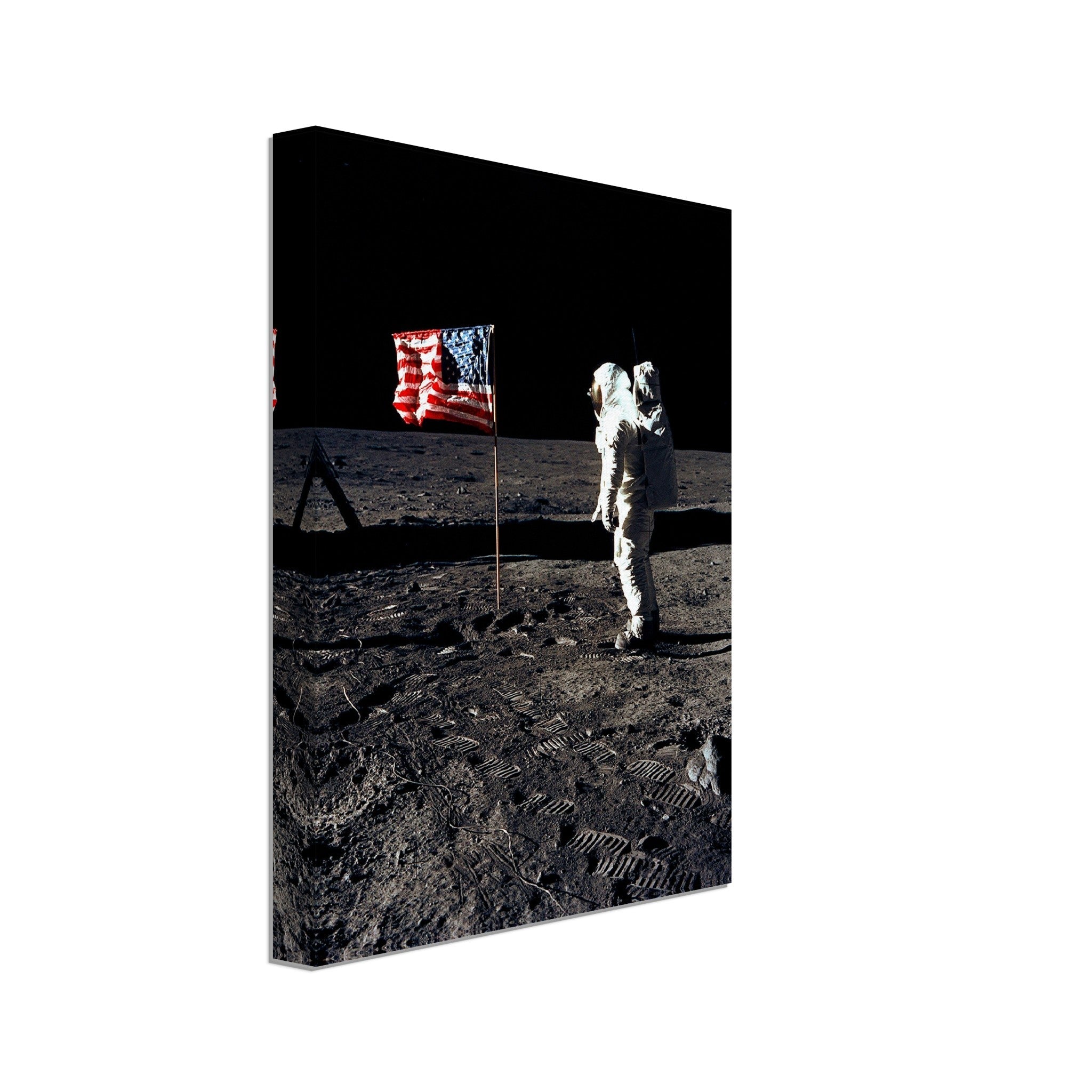 Buzz Aldrin Moon Canvas - Planting Usa Flag On The Moon - WallArtPrints4U