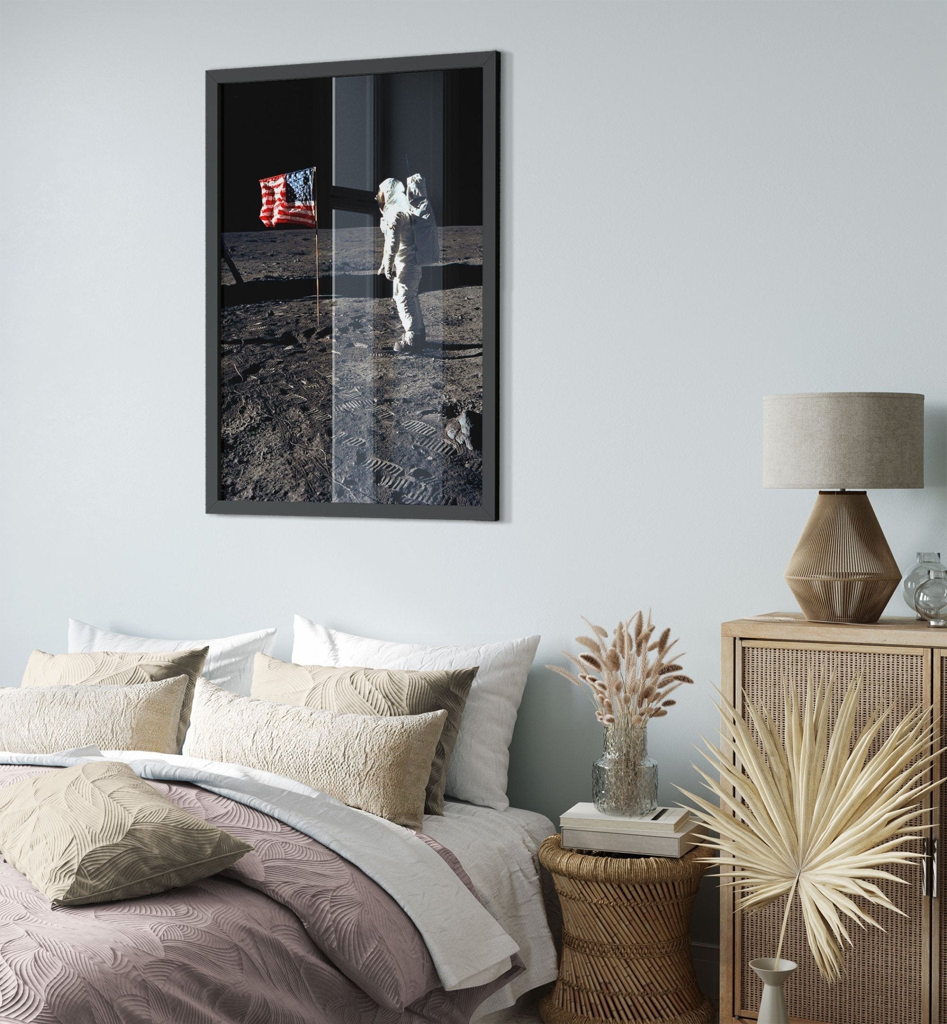 Buzz Aldrin Moon Framed - Planting Usa Flag On The Moon UK, EU USA Domestic Shipping - WallArtPrints4U