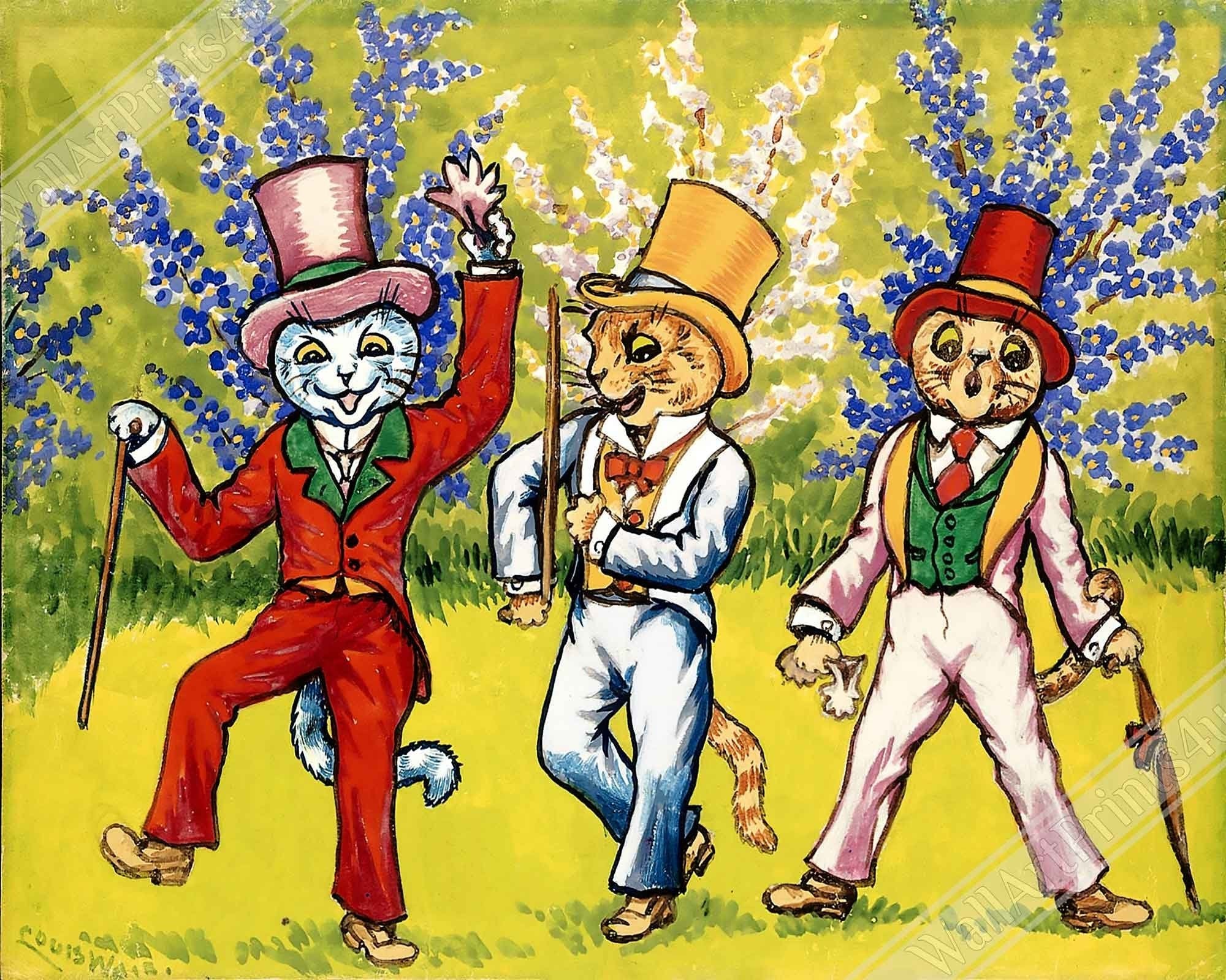 Cats Dancing Poster - Vintage Louis Wain Print - Louis Wain Cat Poster - WallArtPrints4U