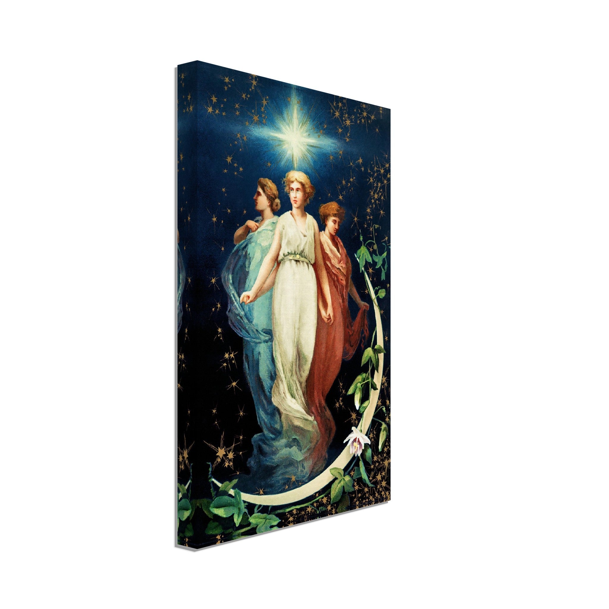 Christmas Canvas Print Angels, Stars Moon Decorative Xmas Vintage Canvas - WallArtPrints4U