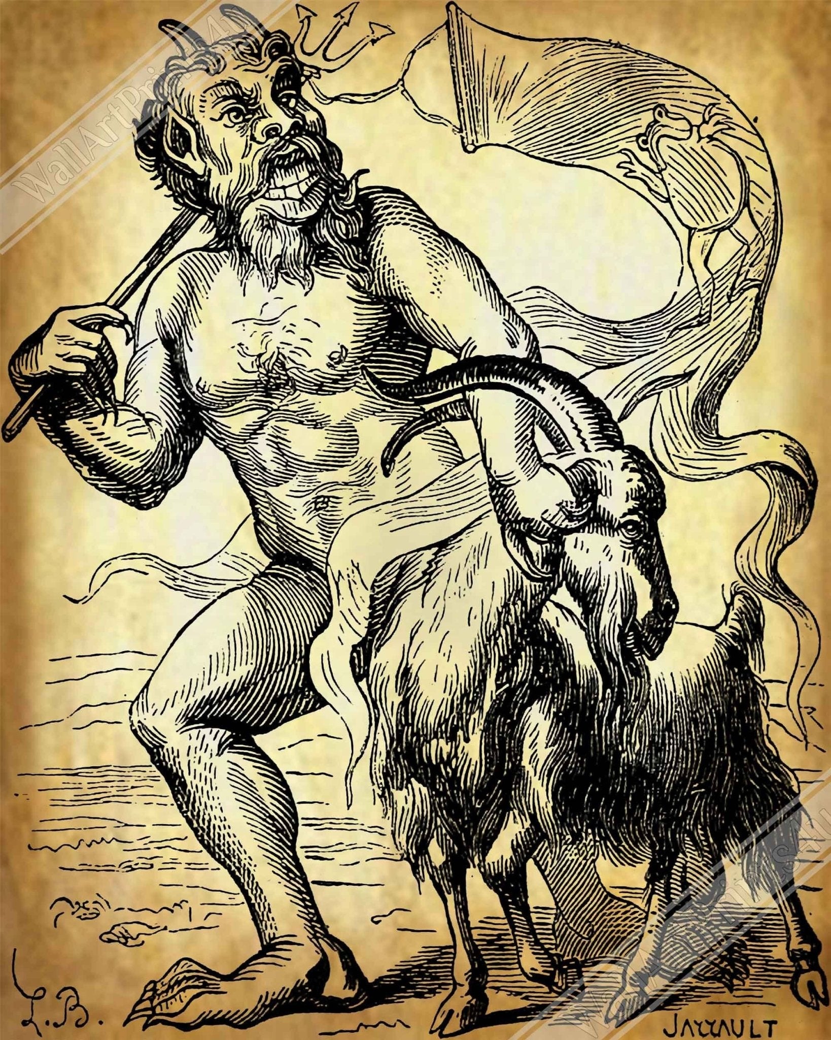 Demon Azazel Framed - Vintage Demonic Art Framed Print - Parchment Version - Louis De Bretton - WallArtPrints4U