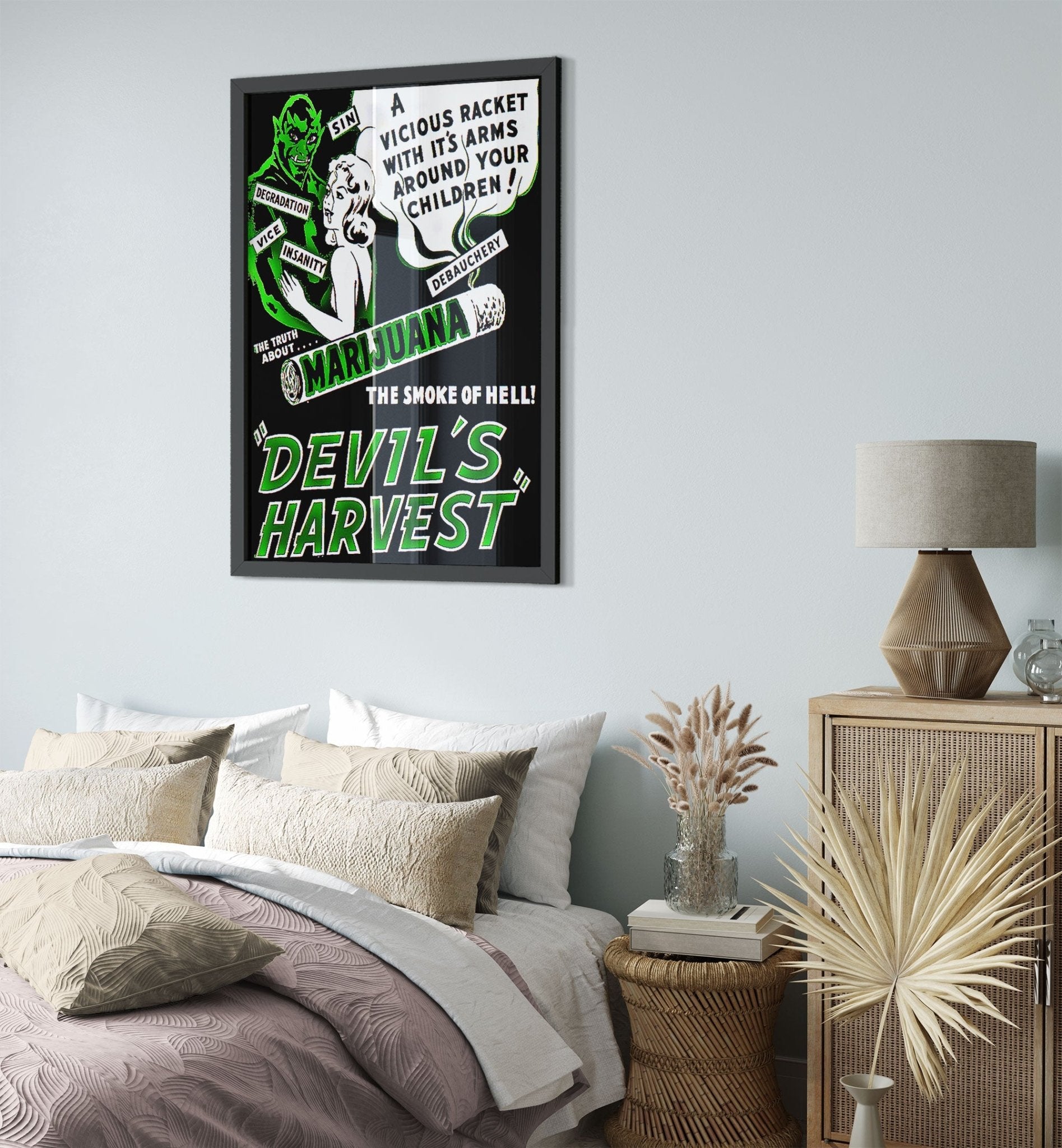 Devils Harvest Marijuana Propaganda Framed, "Scary" Cannabis Propaganda - Marijuana Propaganda Framed Print UK, EU USA Domestic Shipping - WallArtPrints4U