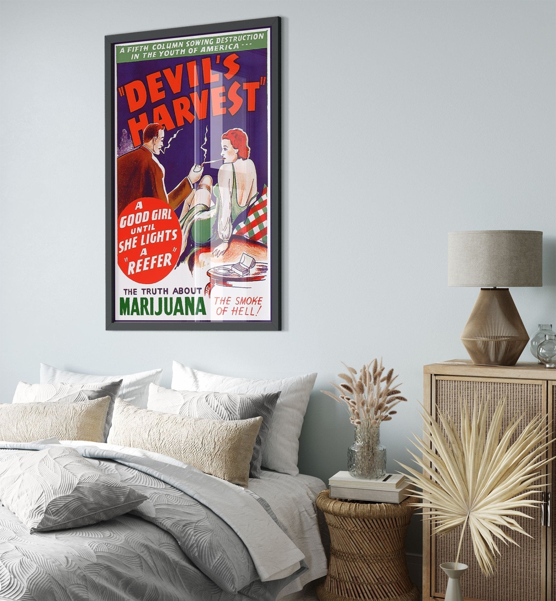 Devils Harvest Propaganda Framed, "Scary" Cannabis Propaganda - Marijuana Propaganda Framed Print - WallArtPrints4U