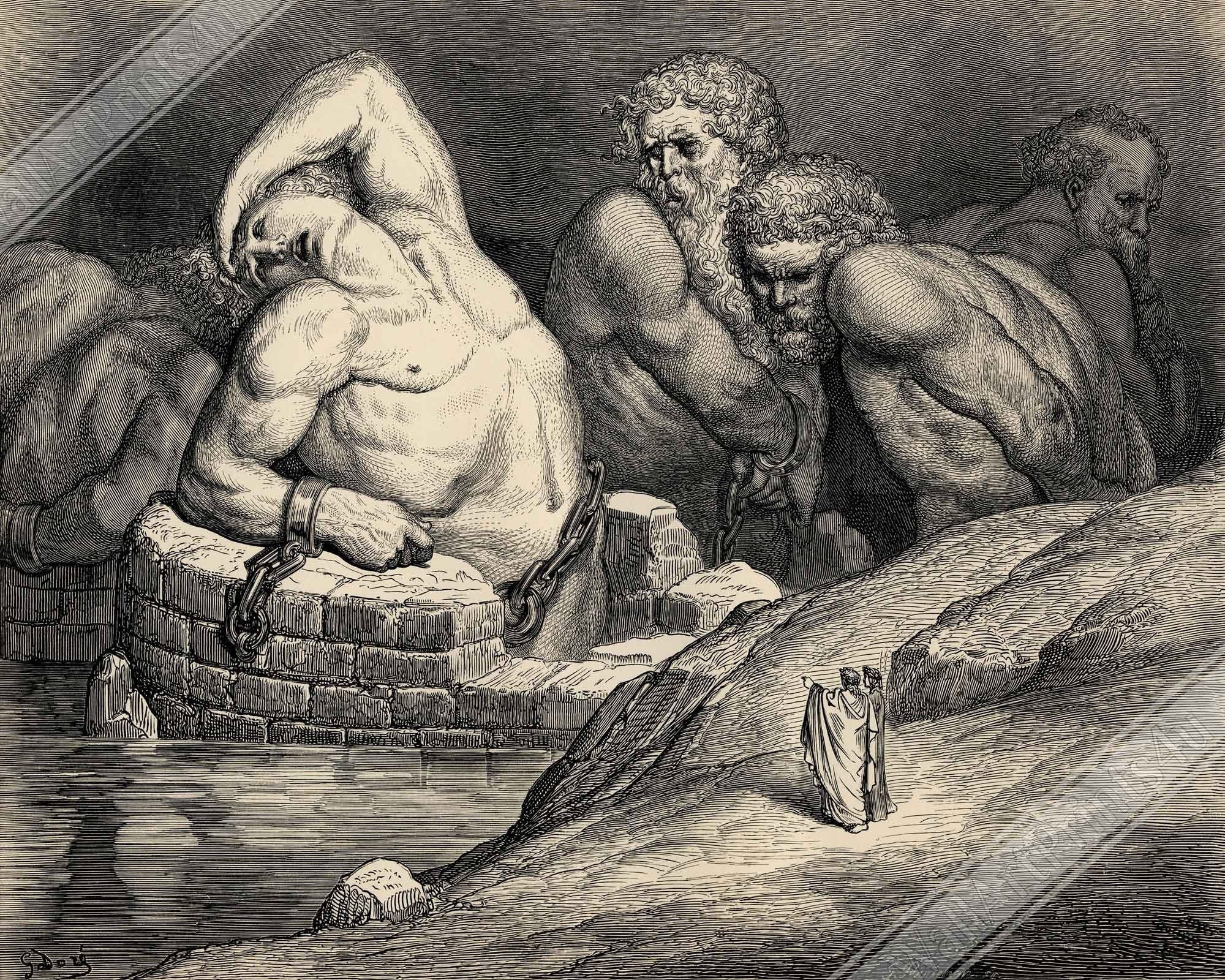 Divine Comedy Canvas The Titans Imprisoned In Hell Gustave Dore Inferno Illustration - WallArtPrints4U