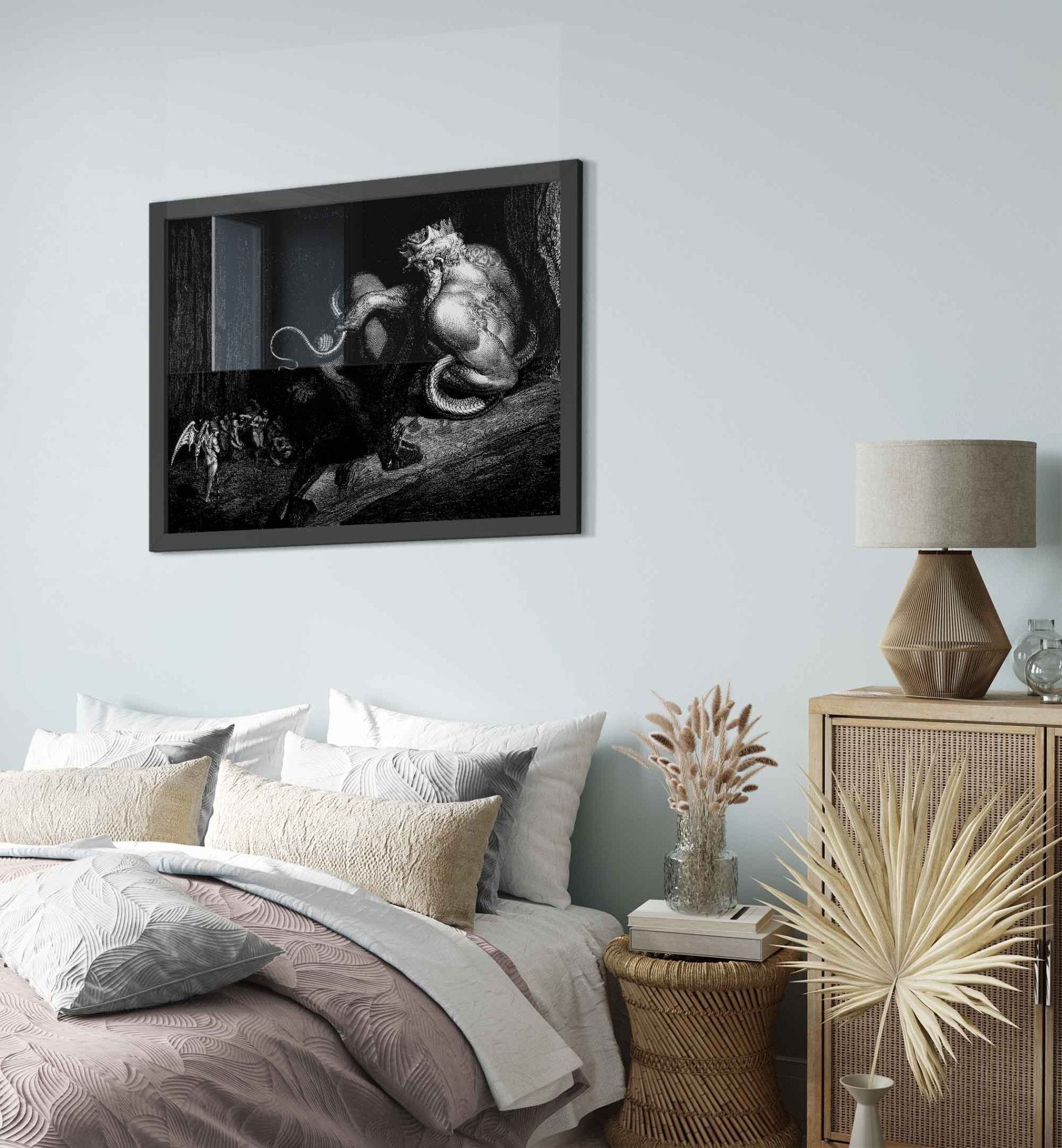 Divine Comedy Framed - Demon King Minos With His Serpent Tail - Gustave Dore Illustration - WallArtPrints4U