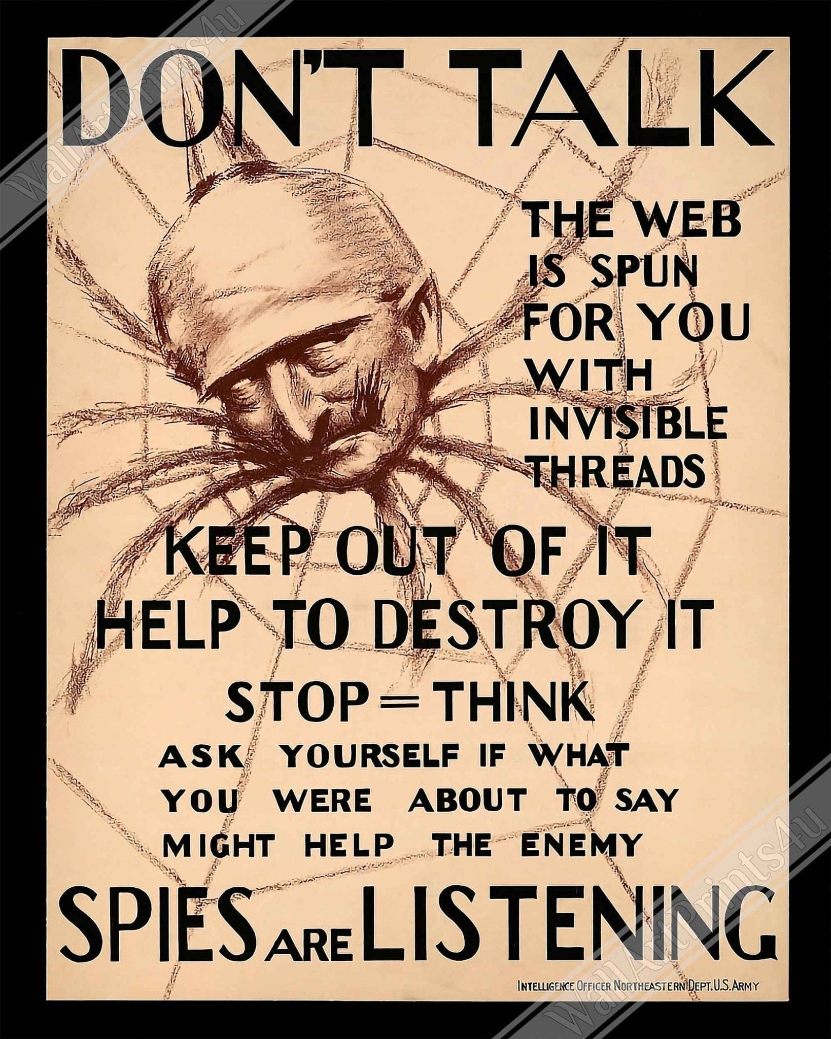 Don'T Talk Framed, World War 1 Propaganda Framed Print, Vintage Framed 1918 UK, EU USA Domestic Shipping - WallArtPrints4U