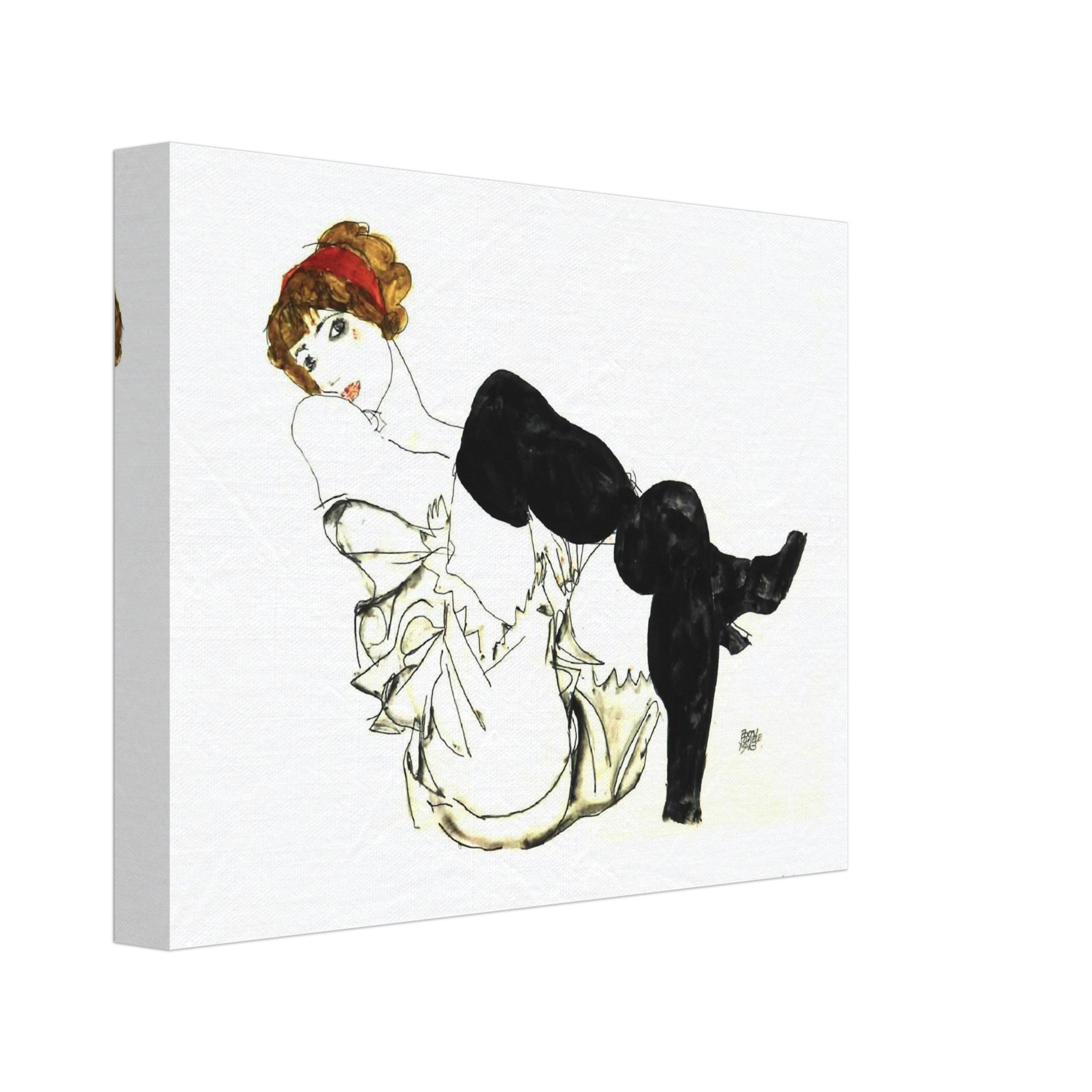 Egon Schiele Canvas Print, Woman With Black Stockings, Vintage Print 1913 - WallArtPrints4U