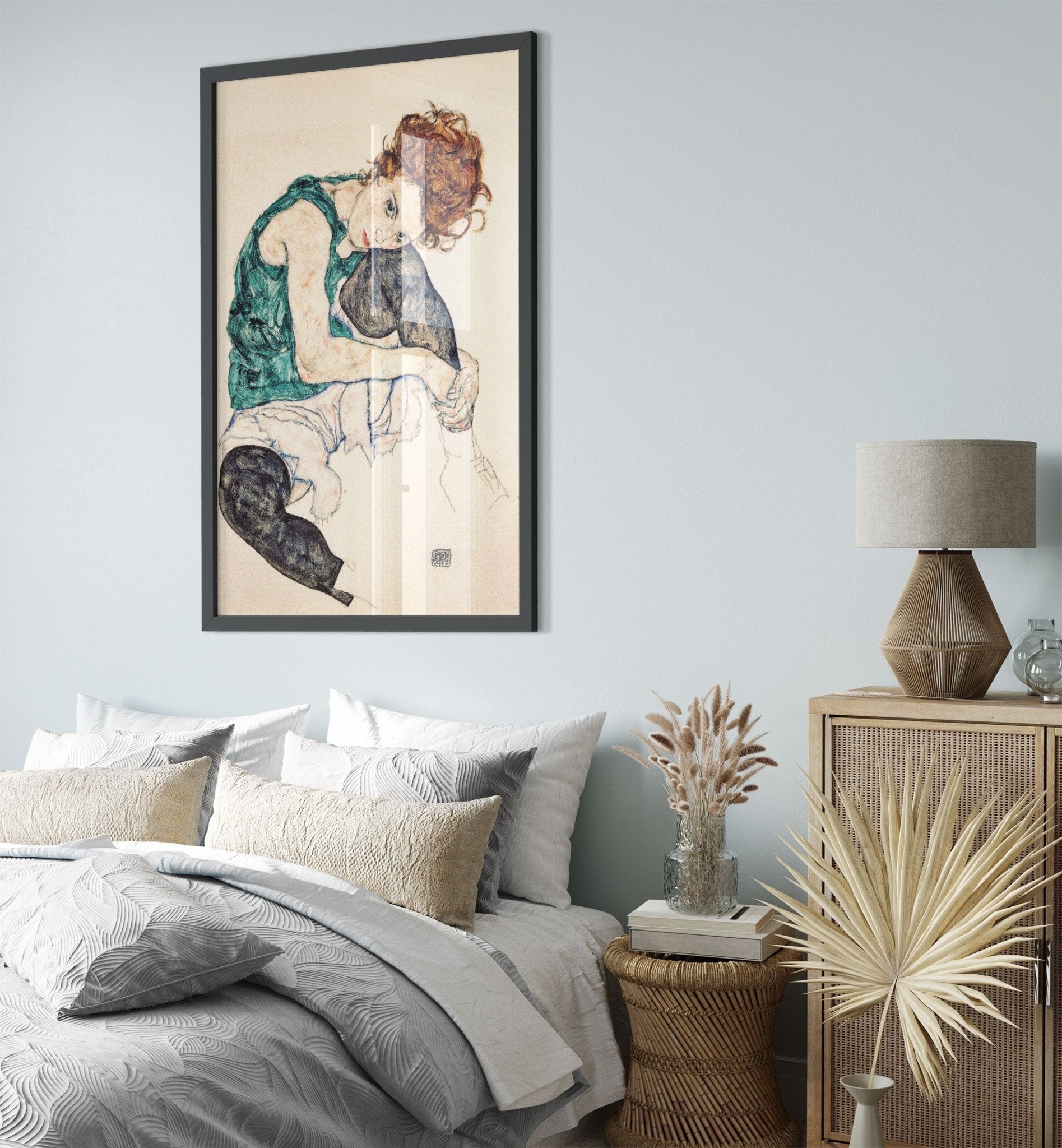 Egon Schiele Framed Print, Seated Woman With Knees Up Vintage Print 1917 - WallArtPrints4U