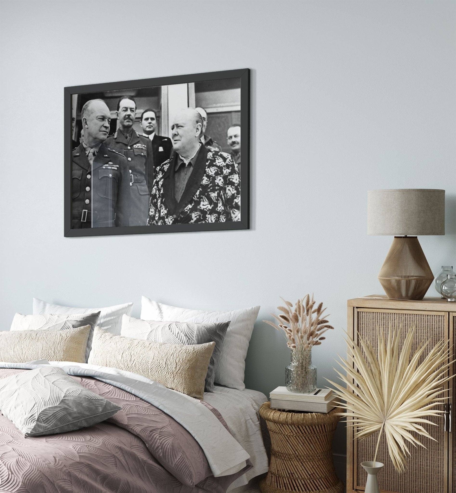Eisenhower Churchill Iconic Framed, Photo Framed Print From 1943, Vintage Wall Art - Churhill Recovering Illness - WallArtPrints4U