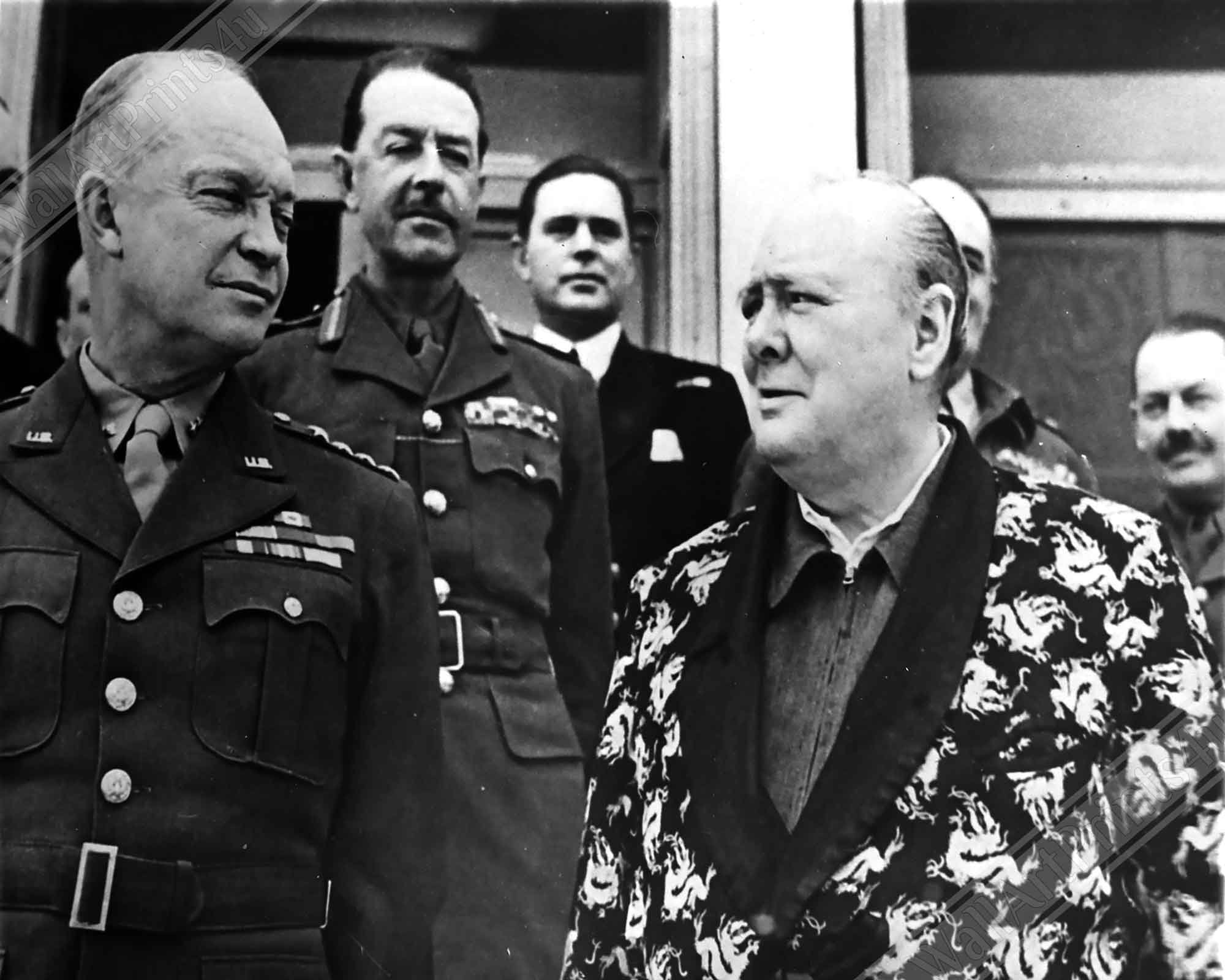 Eisenhower Churchill Iconic Framed, Photo Framed Print From 1943, Vintage Wall Art - Churhill Recovering Illness - WallArtPrints4U